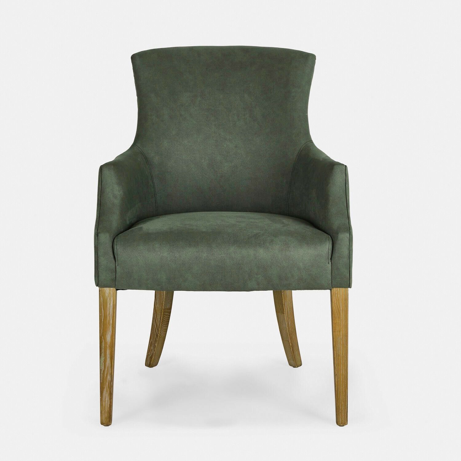 Stoel Hallmere Fauteuil van groene suède met houten poten, comfortabele stoel voor woonkamer of kantoor