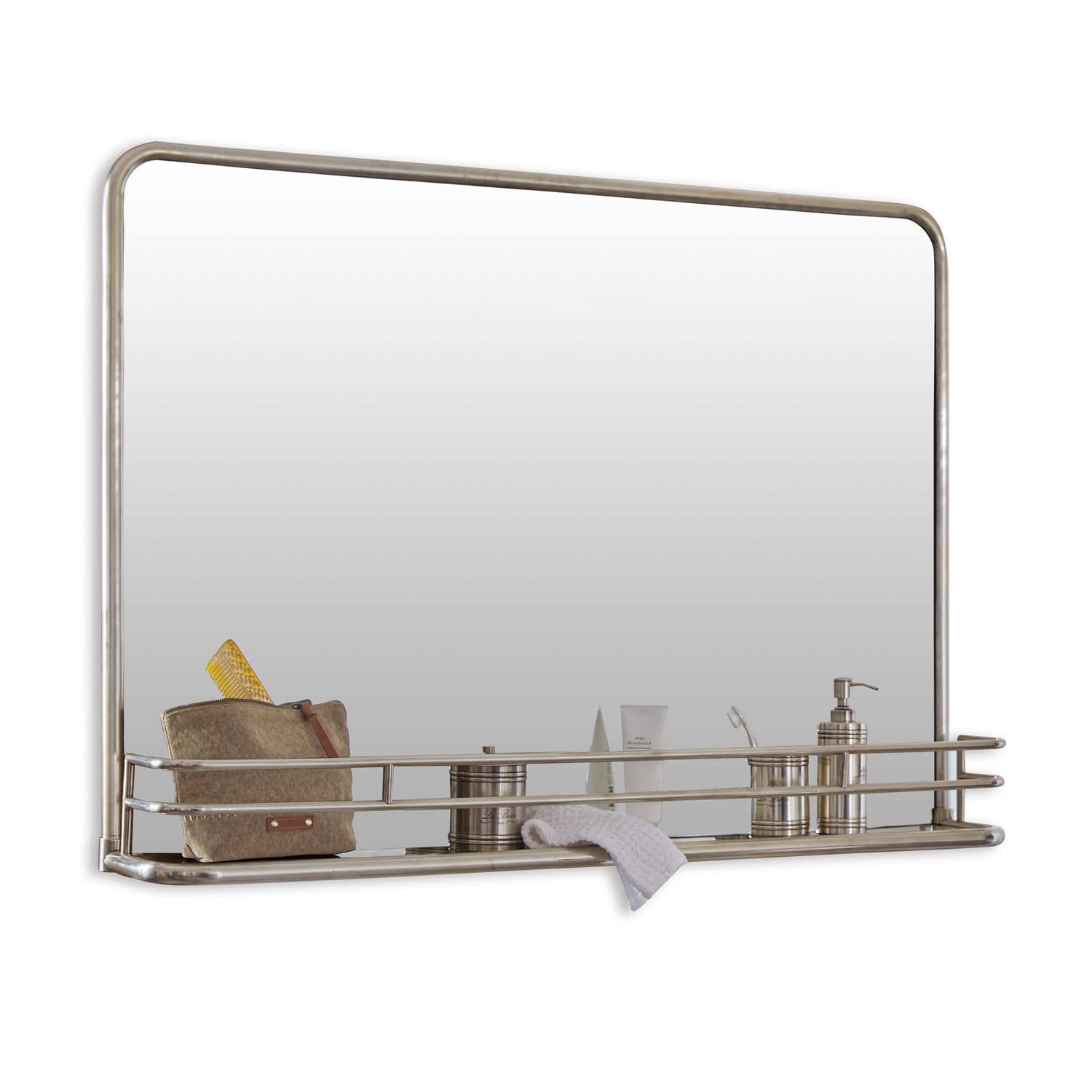 Spiegel Opoli Badkamerspiegel met metalen frame en zilveren plank voor accessoires, modern design