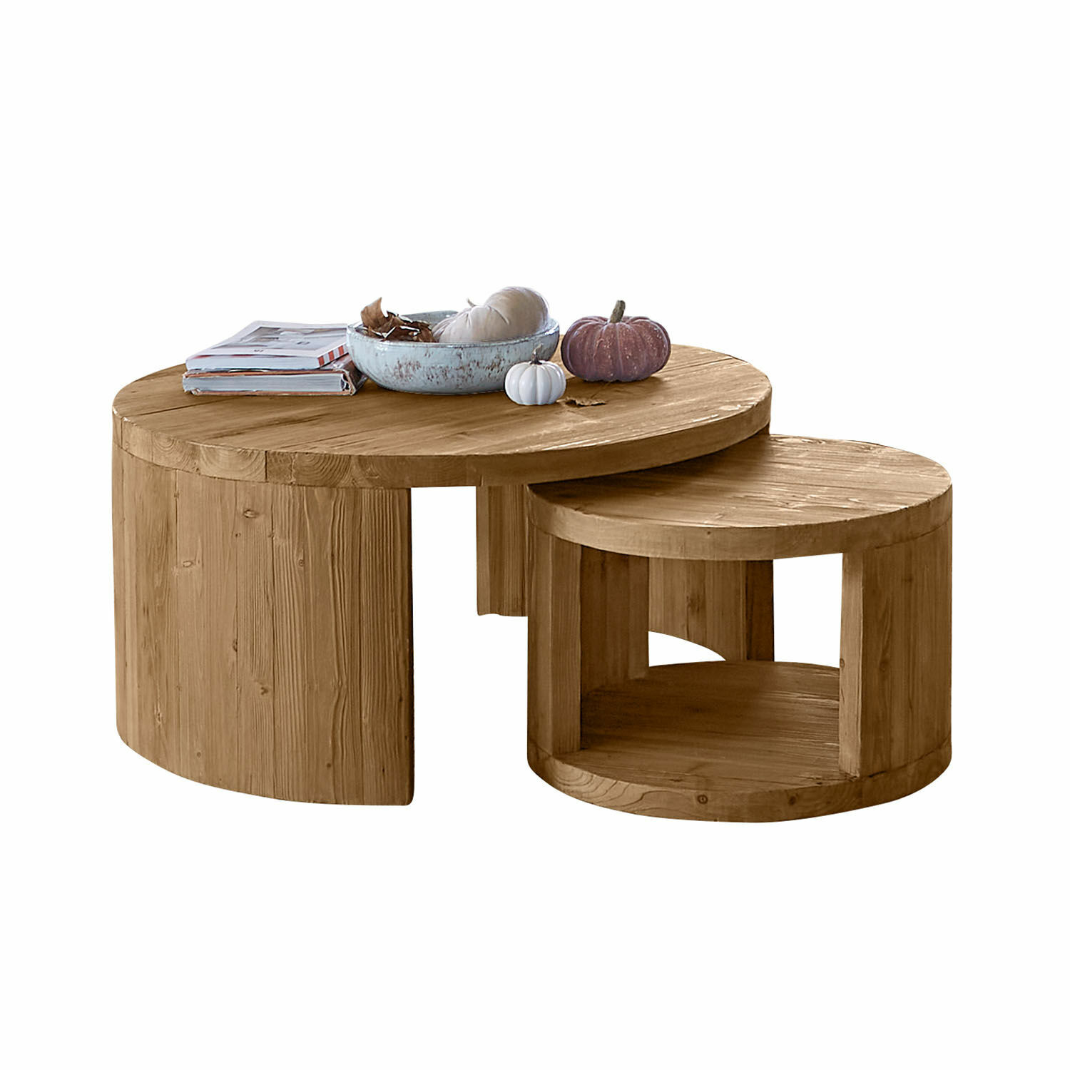 Lot de 2 tables basses Torivine Ensemble de deux tables basses rondes en bois couleur naturelle pour salon moderne