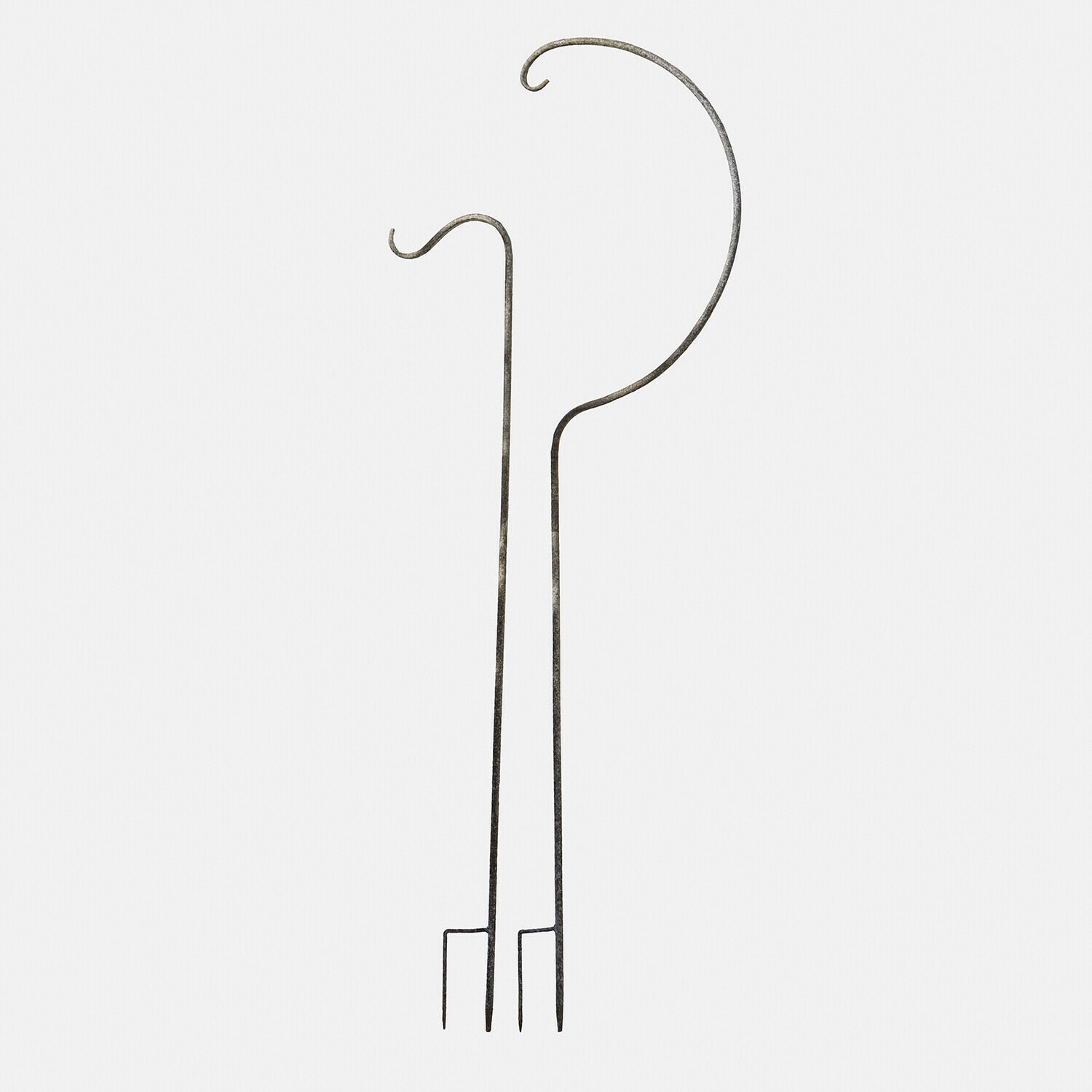 Set van twee zwarte metalen tuinhaakjes voor het ophangen van planten en decoraties