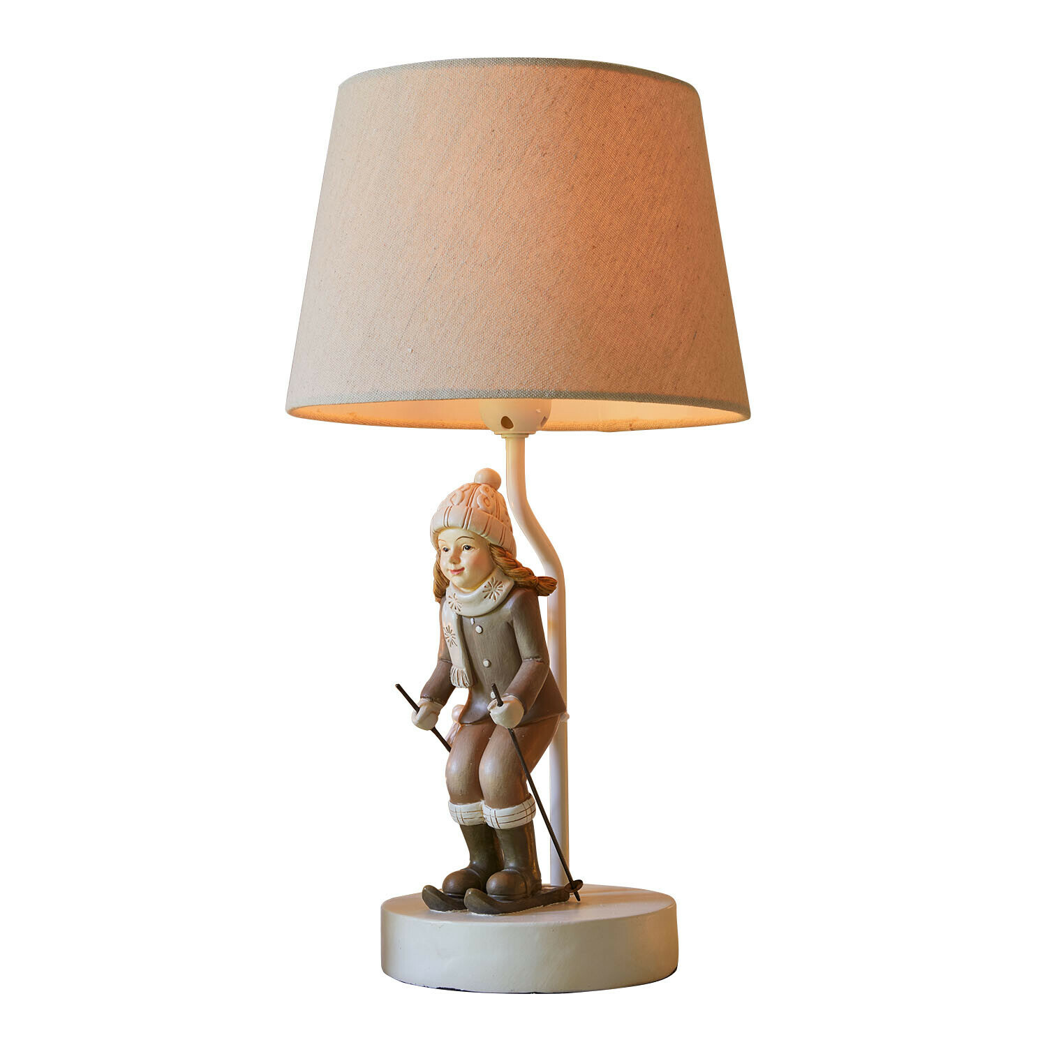 Tafellamp Avirae Tafellamp met beige skiërfiguur en stoffen kap, winterse decoratie