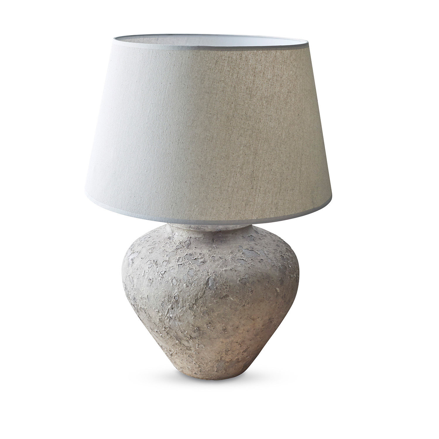 Lampe de table Bandol grise et crème avec abat-jour en tissu et base en pierre pour salon