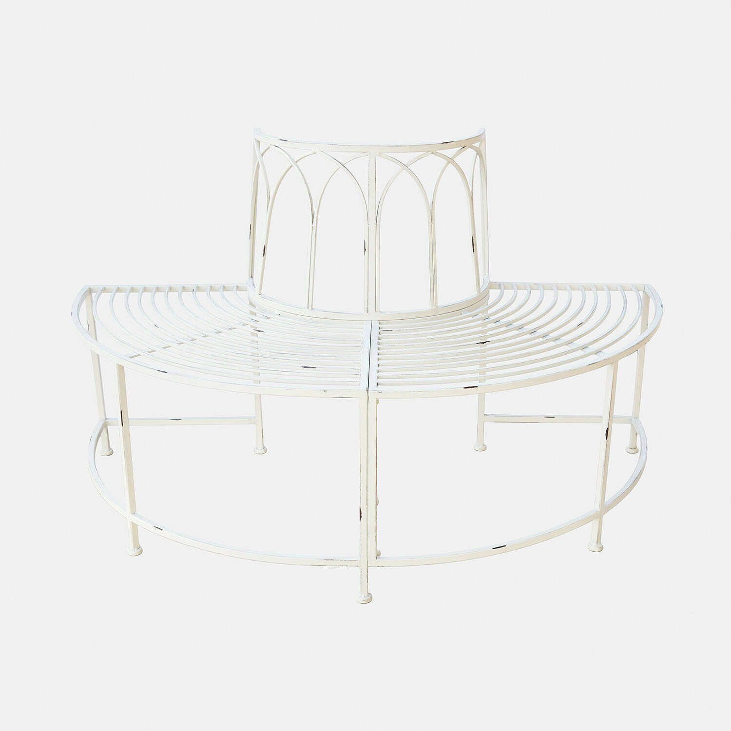Banc Sherburne en métal couleur blanc antique, parfait pour jardin ou terrasse