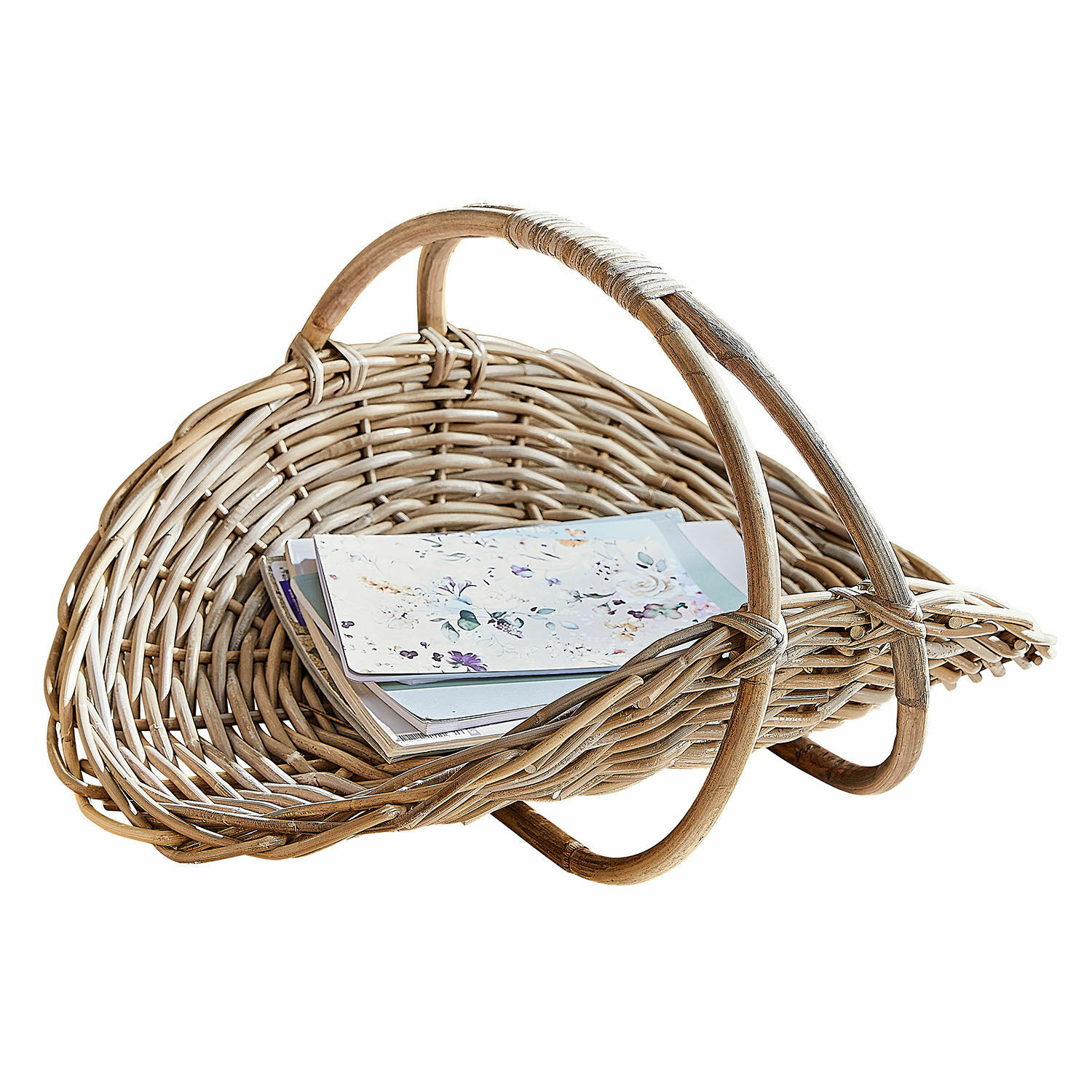 Mand Drillaux Natuurlijke rieten mand met handvat, ideaal voor het opbergen van tijdschriften en decoratie