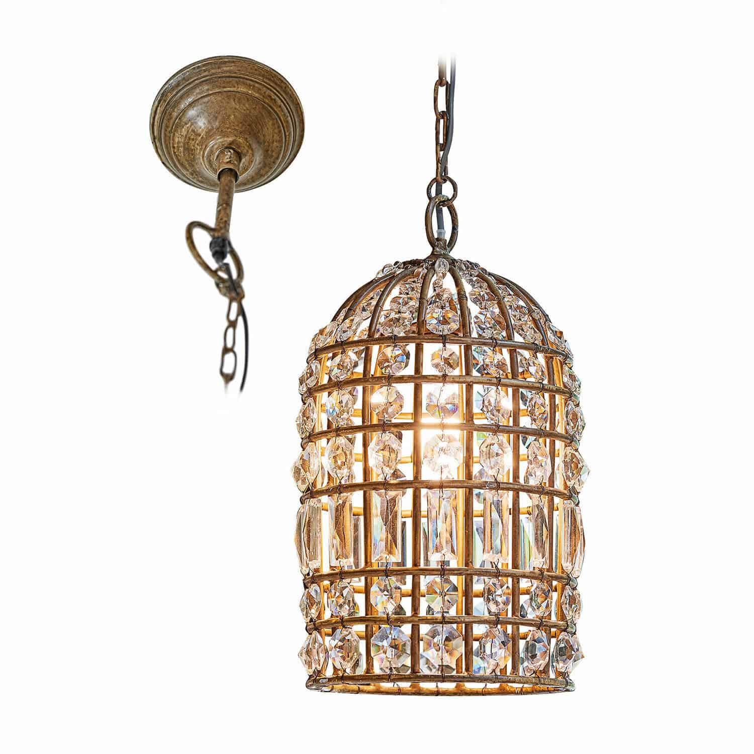 Hanglamp Phyllis Hanglamp met gouden metalen frame en kristallen versieringen voor stijlvolle verlichting