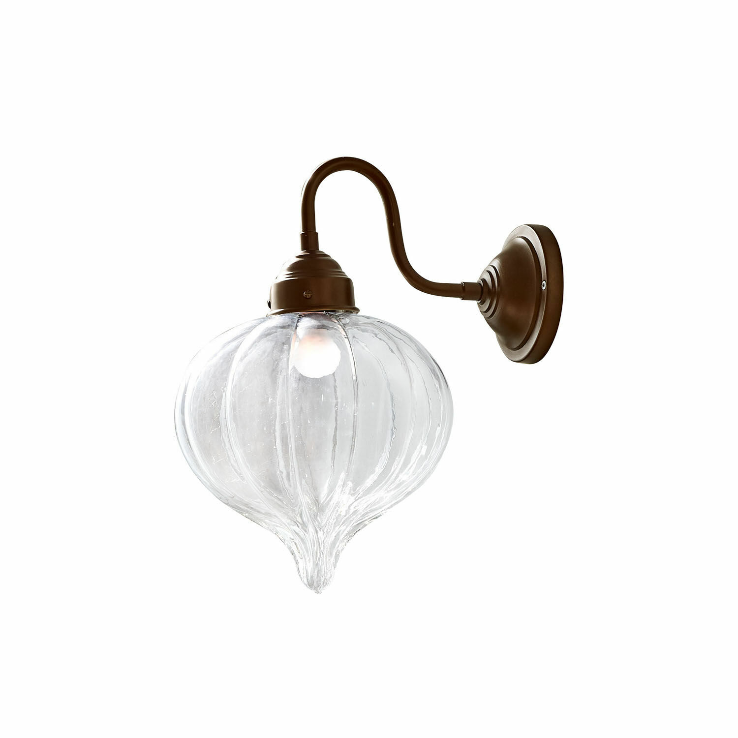 Applique Baisse Applique murale en métal brun avec abat-jour en verre transparent en forme d'oignon