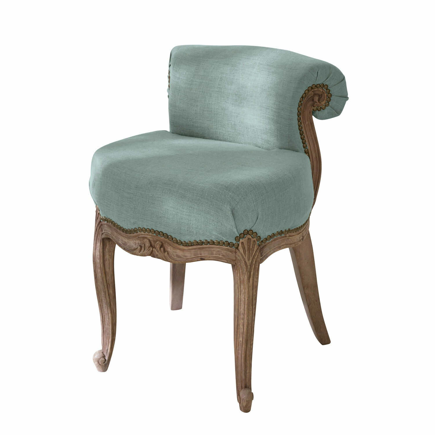 blauw Fauteuil Rivel met blauwe stof en houten frame, elegante vintage stijl voor woonkamer