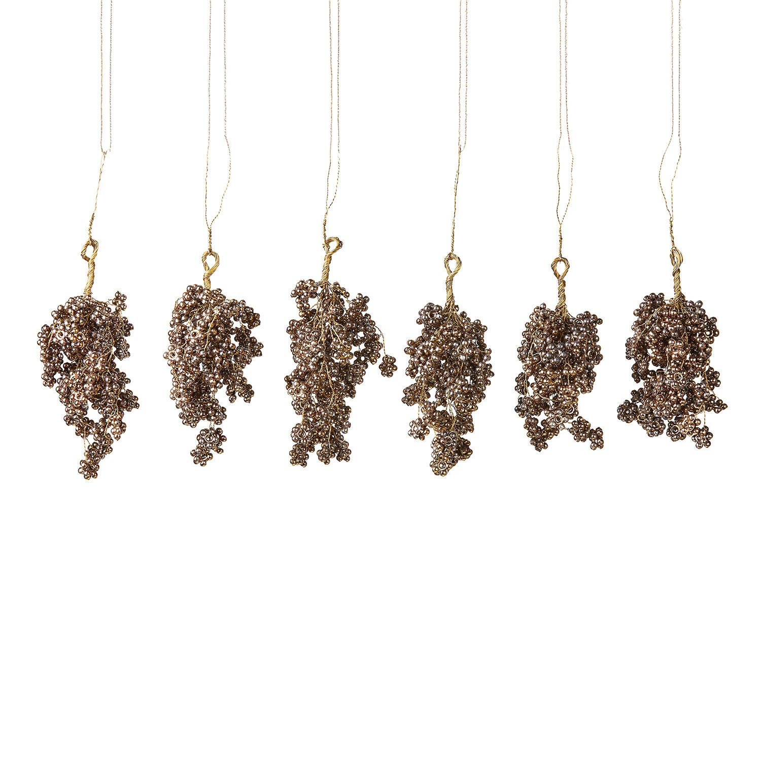 Hangers set van 6 Fadira Zes hangende decoraties van koperen metalen kralen aan touw, feestelijke ornamenten