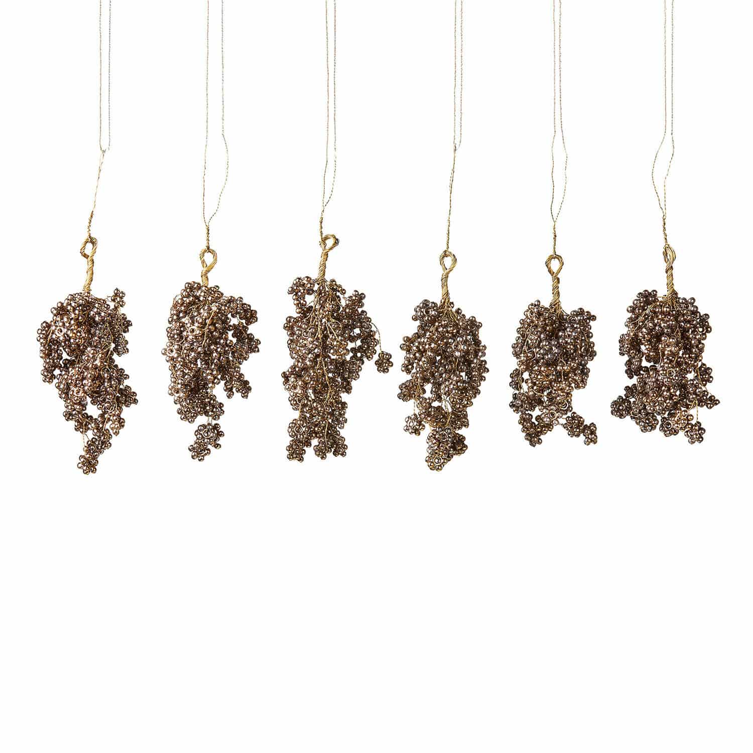 Hangers set van 6 Fadira Zes hangende decoraties van koperen metalen kralen aan touw, feestelijke ornamenten