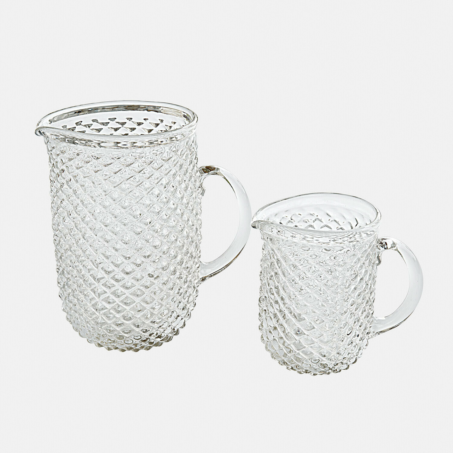 Ensemble de deux pichets en verre transparent à motif diamanté pour servir des boissons