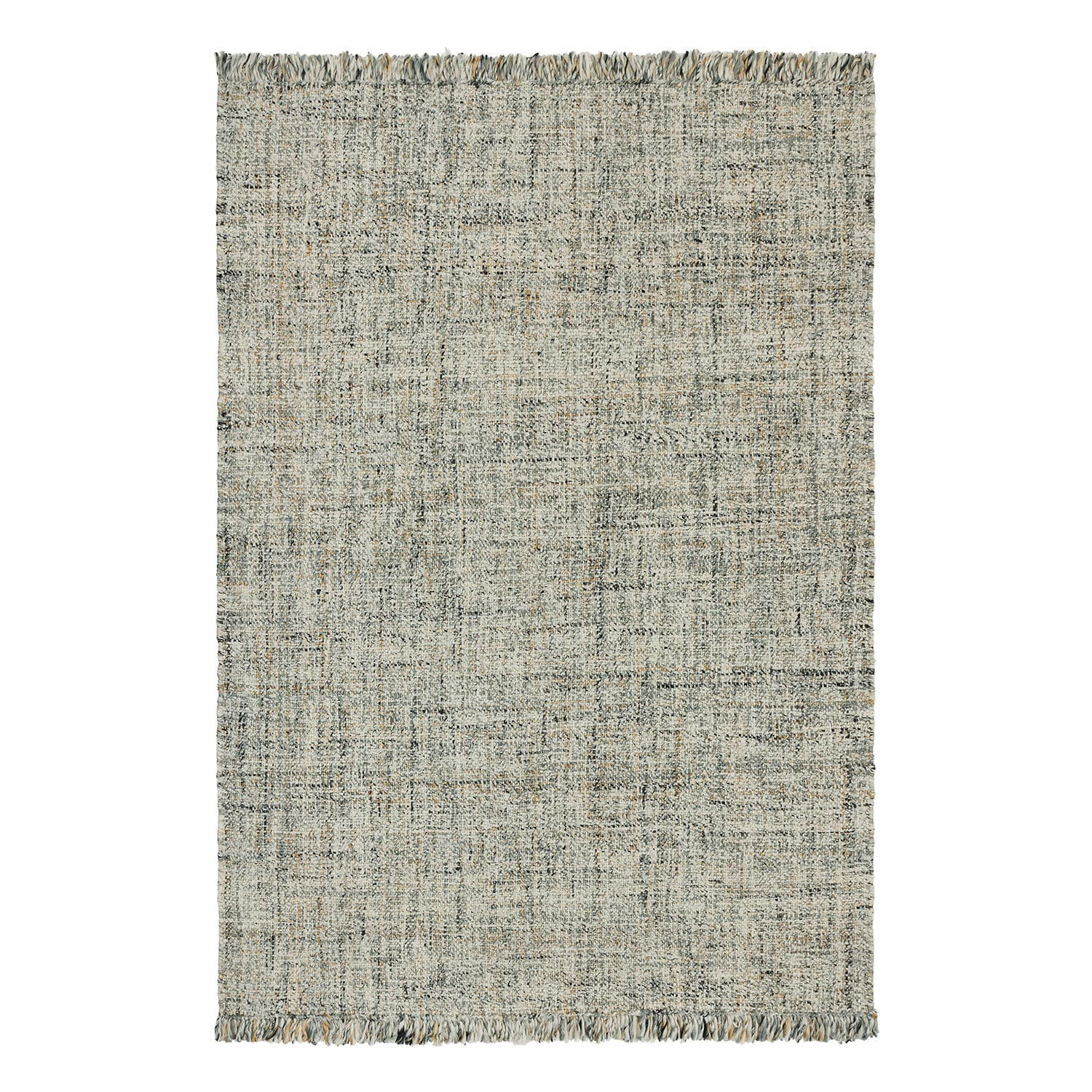 Tapis beige Ischim en tissu doux avec motif discret et franges sur les bords