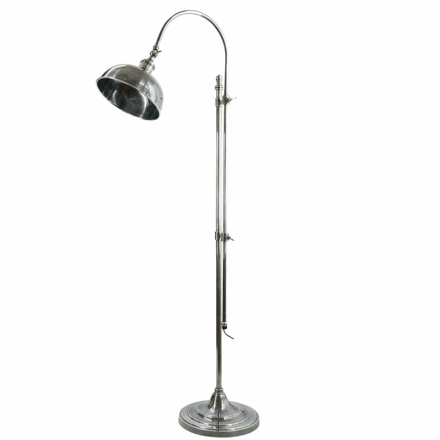 argenté vieilli Lampadaire Conway en métal couleur argent antique avec abat-jour réglable pour un éclairage ciblé