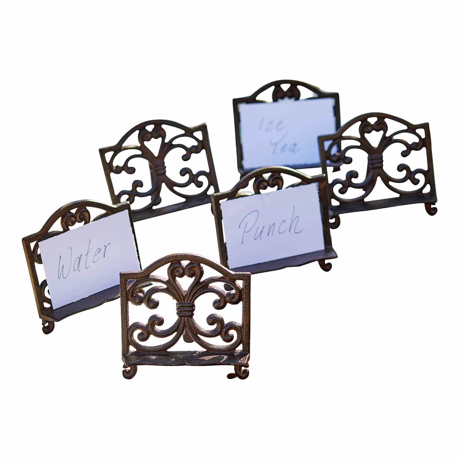 Lot de 6 porte-cartes Plesnois Ensemble de porte-cartes en métal brun avec motif décoratif pour identifier les boissons