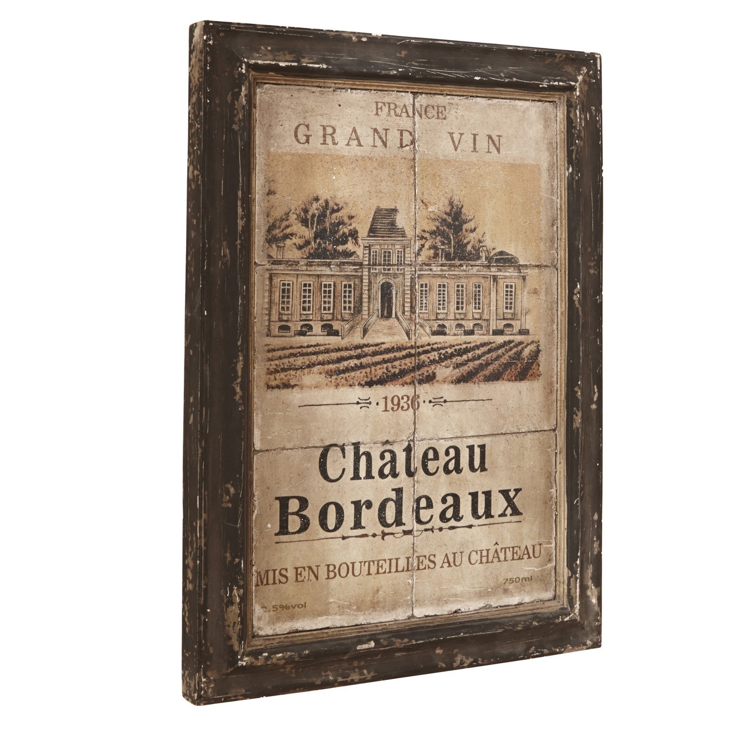 Cadre Château Bordeaux Tableau mural vintage Chateau Bordeaux avec cadre en bois foncé pour décoration intérieure