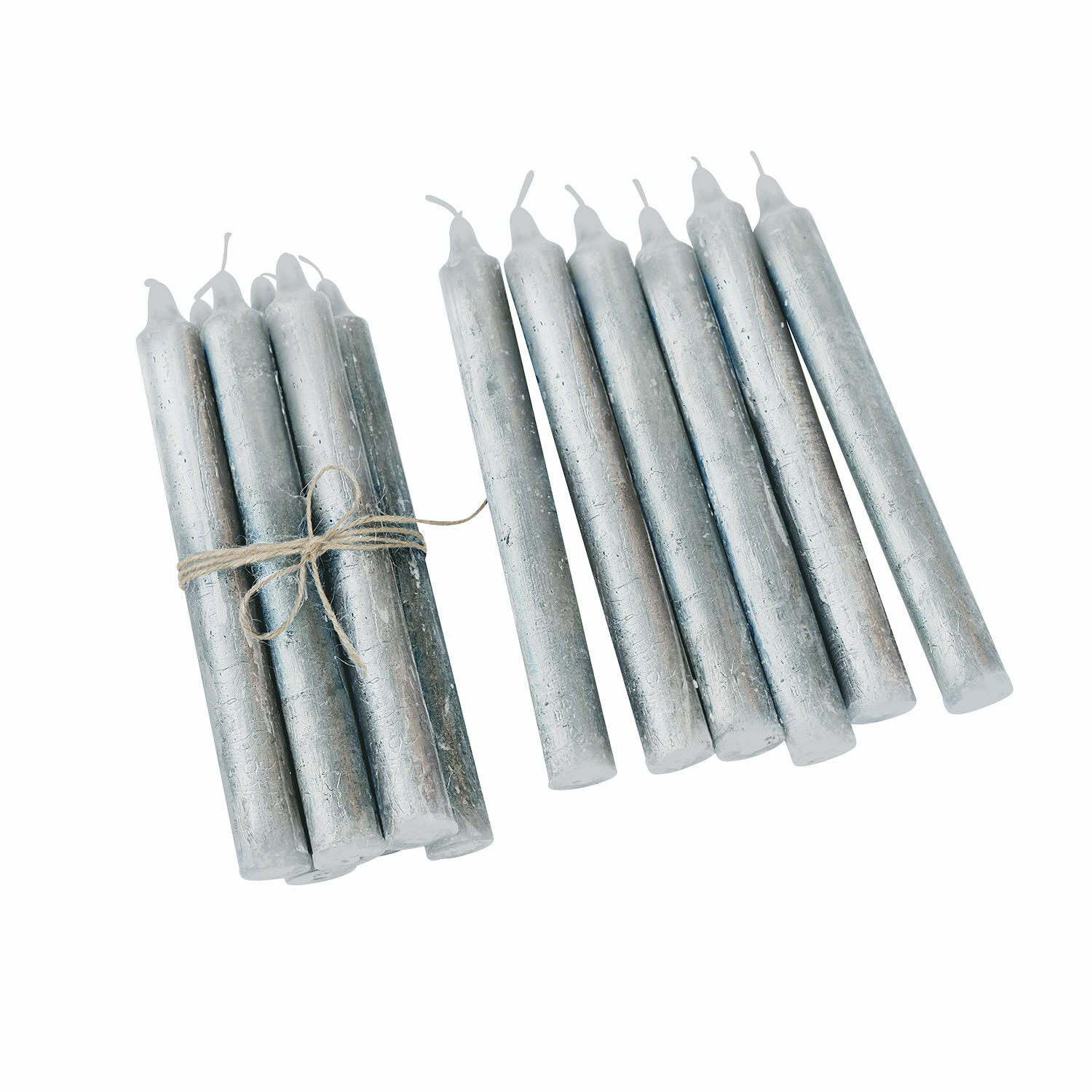 Lot de 12 bougies argentées Bauceau en cire naturelle, décoration élégante pour intérieur.