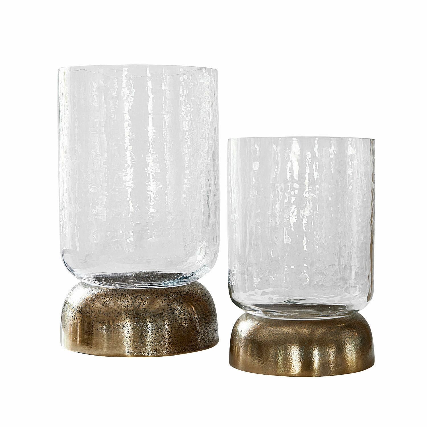 Lot de 2 photophores Biserre Ensemble de deux photophores en verre avec base en laiton, verre transparent texturé, décoration intérieure