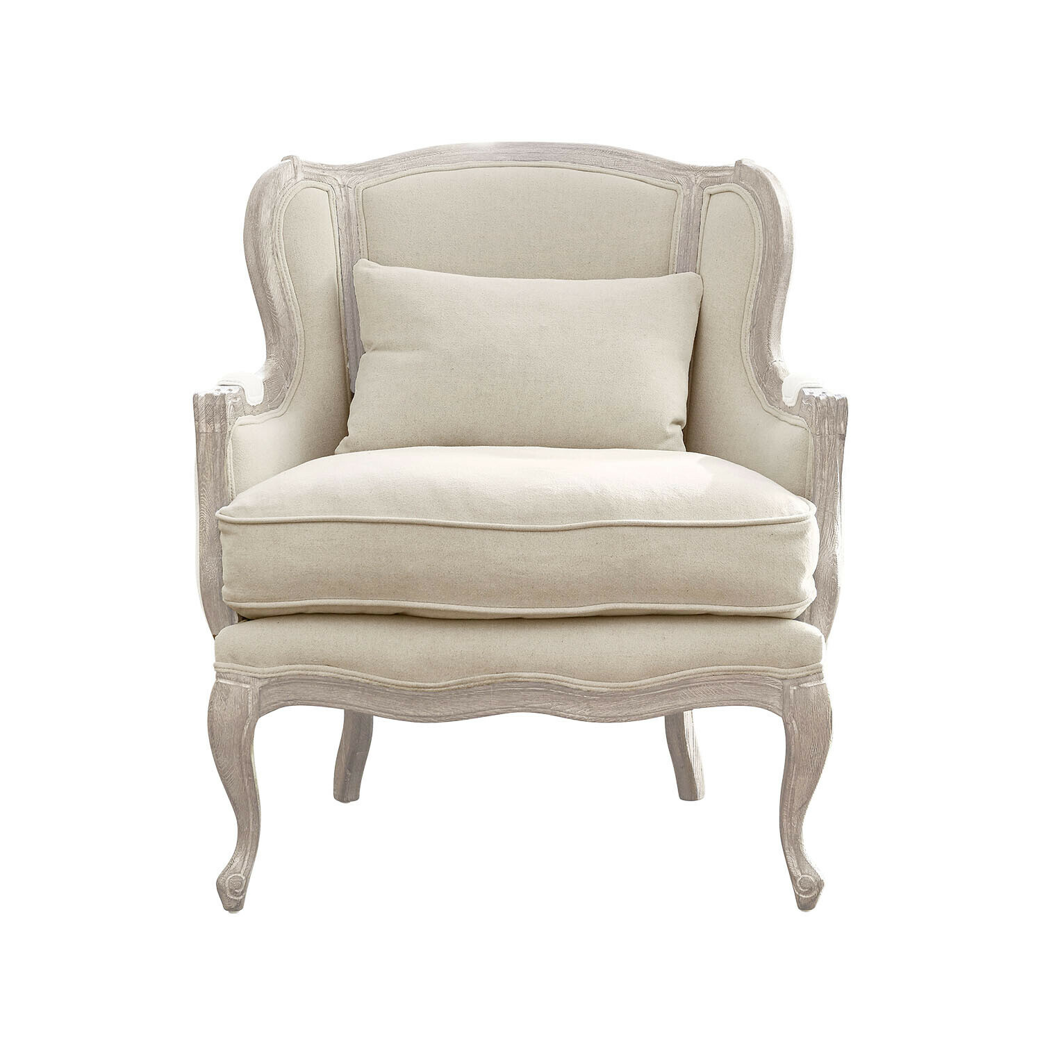 Fauteuil Kingswinford en bois clair et tissu crème, siège confortable pour salon élégant