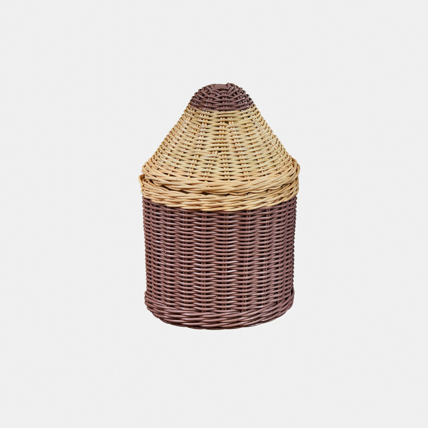 Panier en osier bicolore avec couvercle conique, naturel et marron, pour rangement pratique