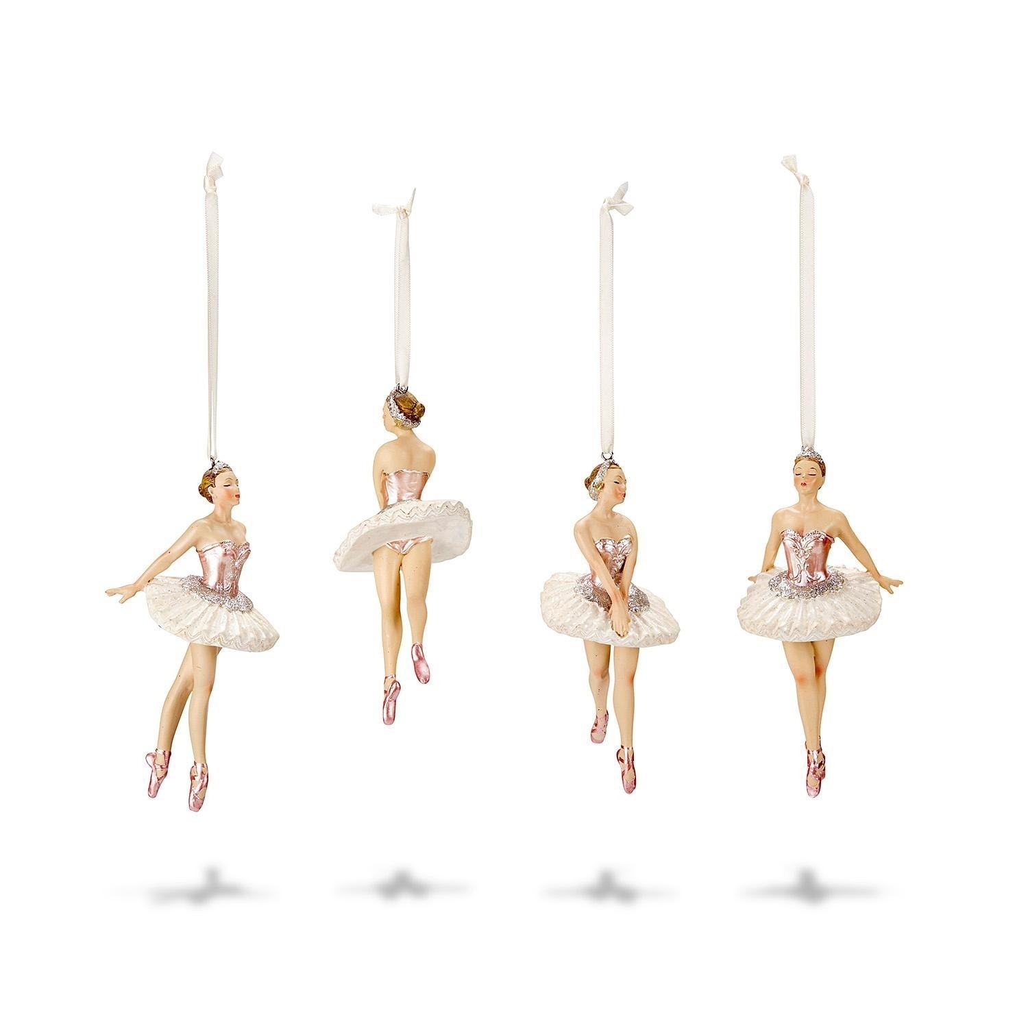 Lot de 4 figurines Tadley Ensemble de quatre suspensions ballerines en tutu rose et blanc pour décoration festive élégante