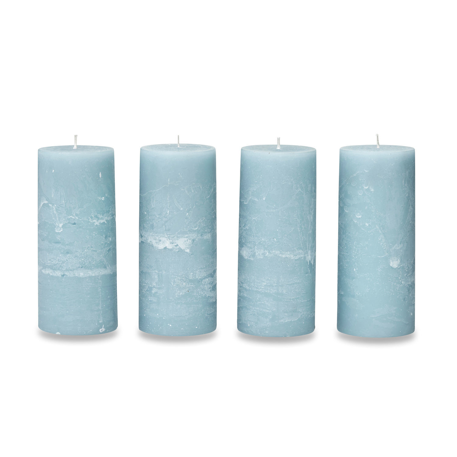 blauw Set van 4 blauwe kaarsen van was met rustieke textuur, interieurdecoratie en verlichting.