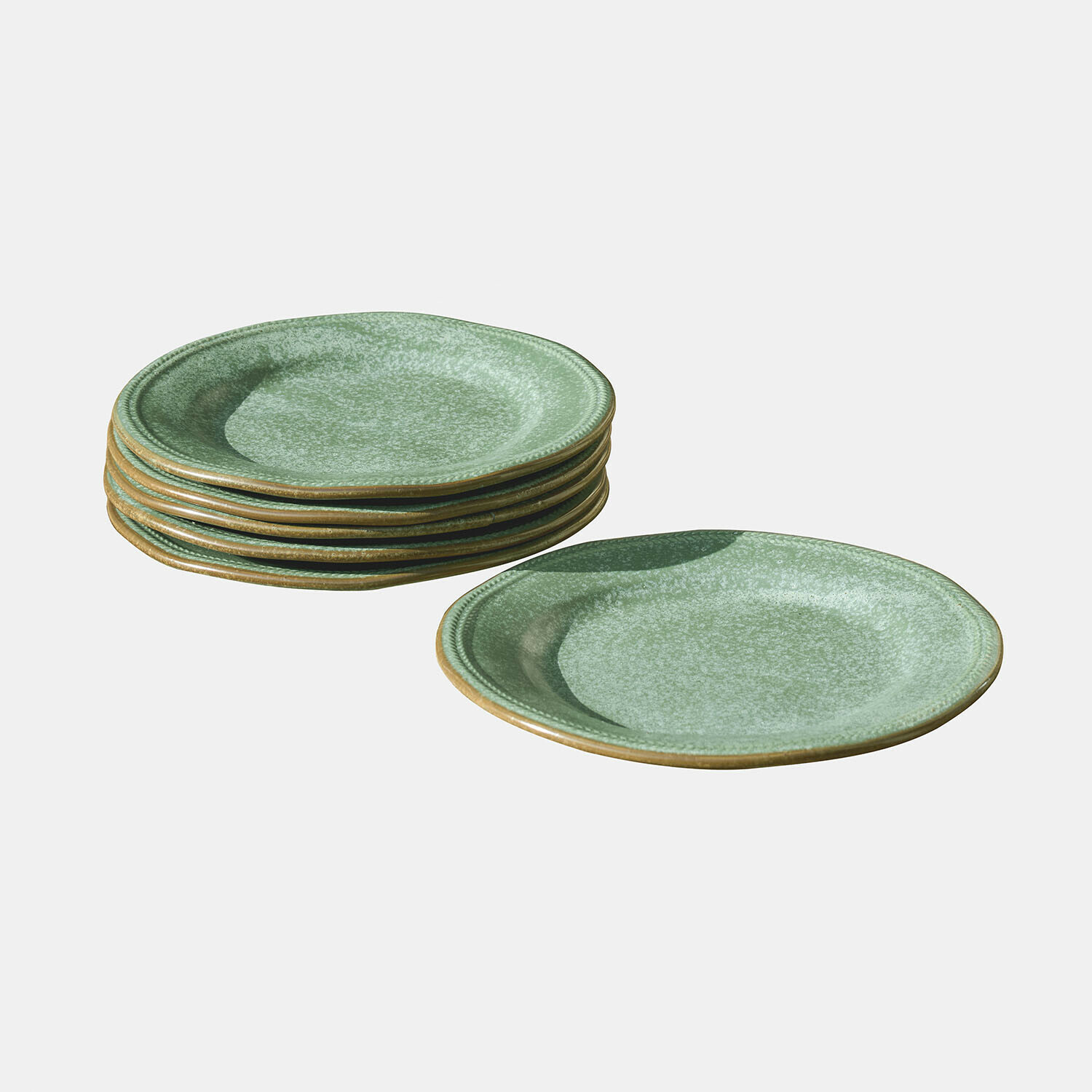 Dessertbord set van 6 Norrvik Set groene keramische borden met bruine rand, ideaal voor dagelijks gebruik aan tafel
