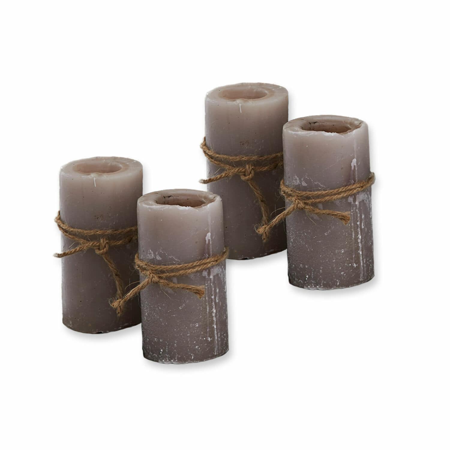 Kaars set van 4 Braga Set van vier grijze waskaarsen met decoratief touw voor interieurdecoratie