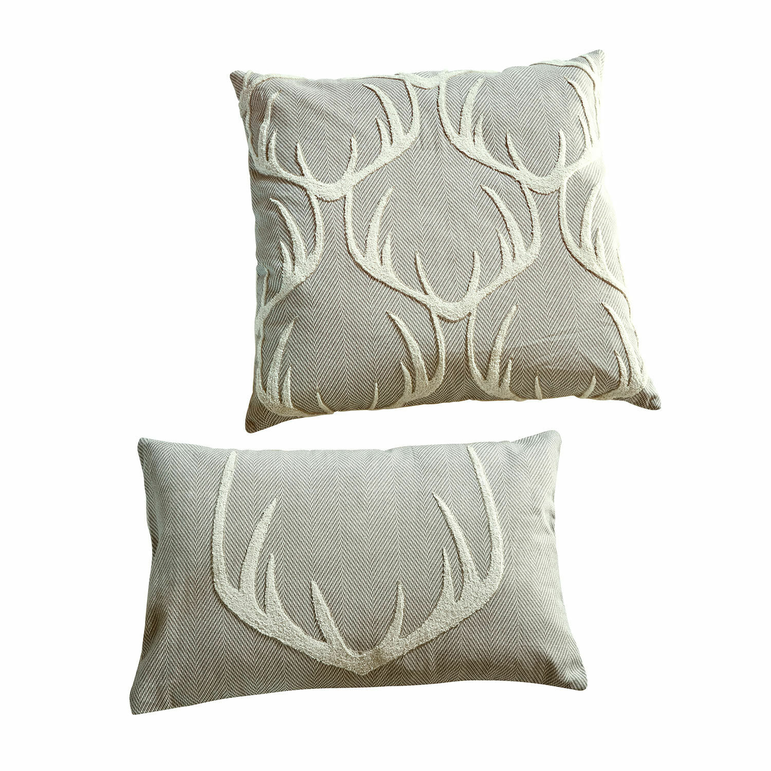 Lot de 2 housses de coussins Soreva Ensemble de deux coussins décoratifs en tissu beige avec motif brodé de bois, accessoires pour salon