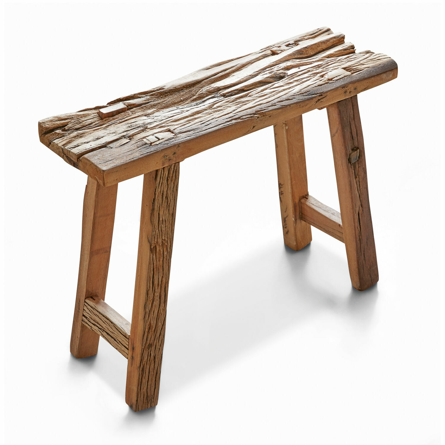 Table d'appoint Salinquas Banc rustique en bois avec plateau vieilli naturel de couleur marron chaud pour décoration intérieure