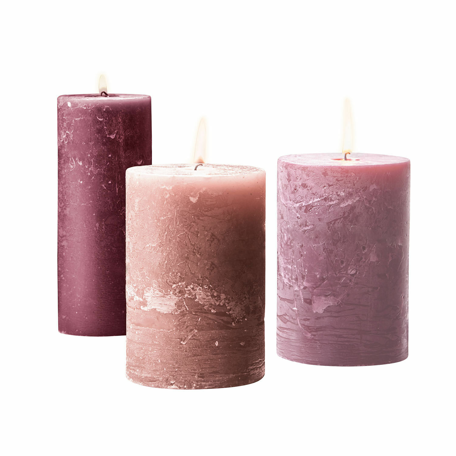 roze Set van 3 roze Salis kaarsen van was met rustieke textuur, interieurdecoratie en sfeerlicht