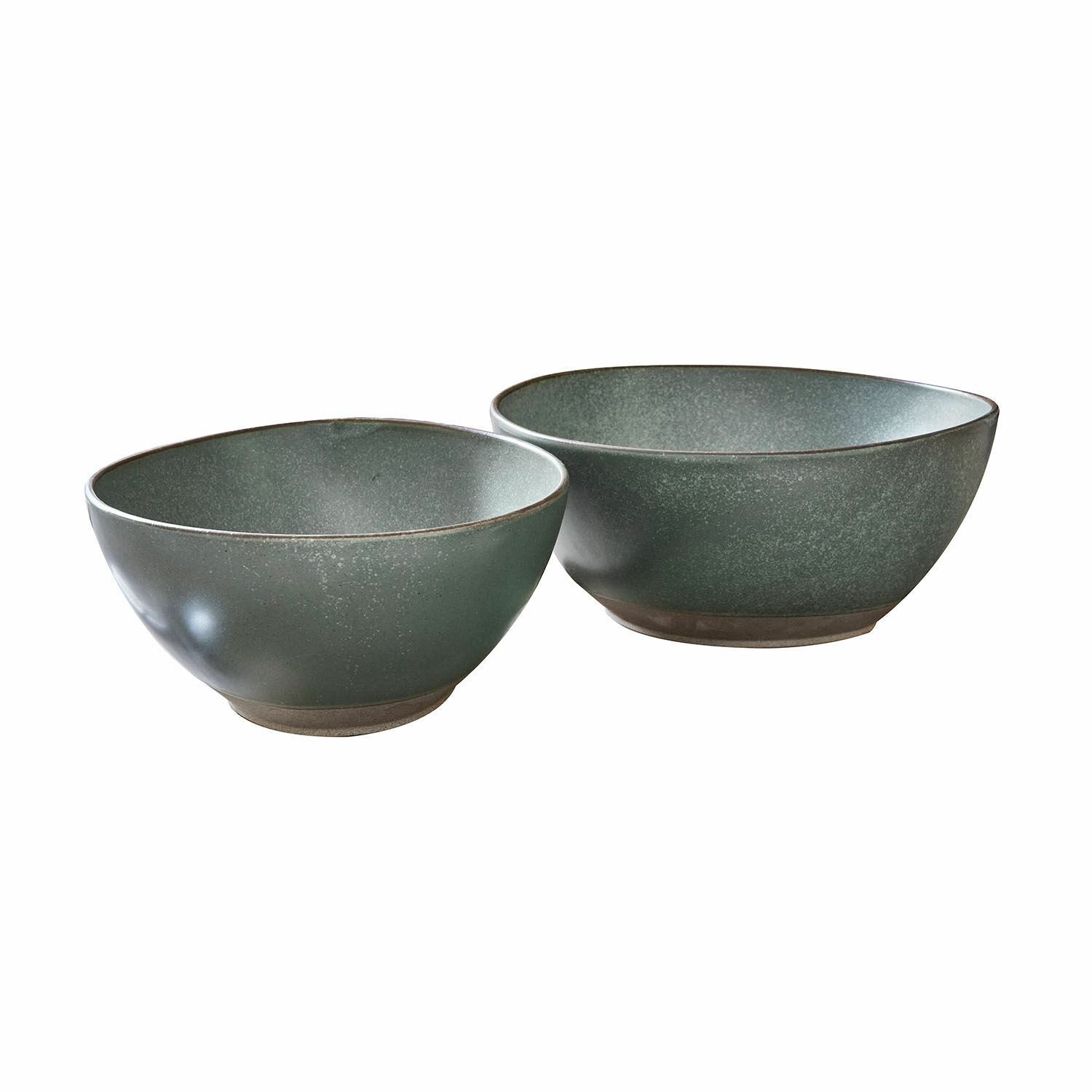 turquoise/bruin Set van 2 Biarritz keramische slakomkommen in turquoise en bruin voor salades en decoratie