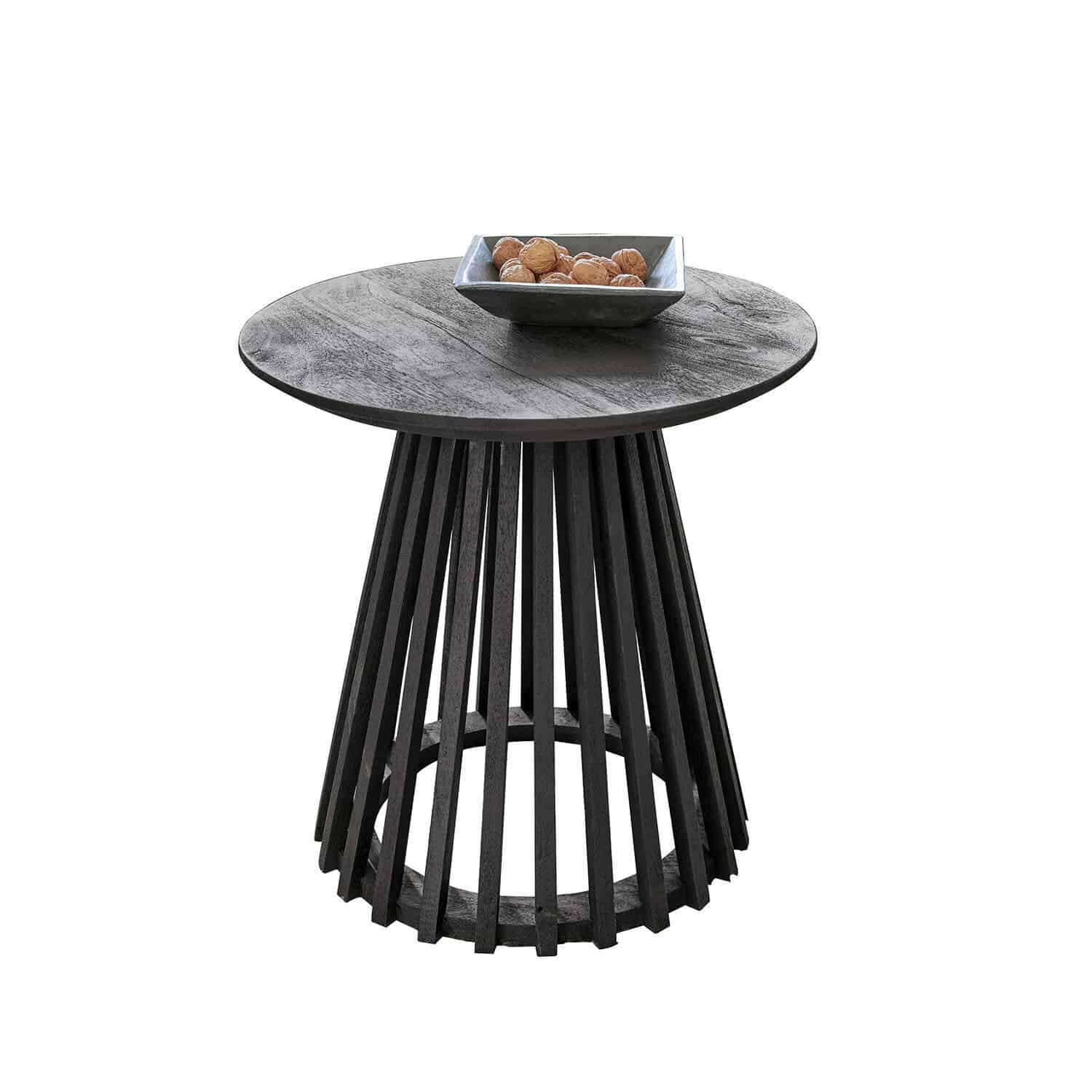 Table d’appoint Montaril Table d'appoint ronde en bois noir avec base décorative et bol de noix sur le dessus