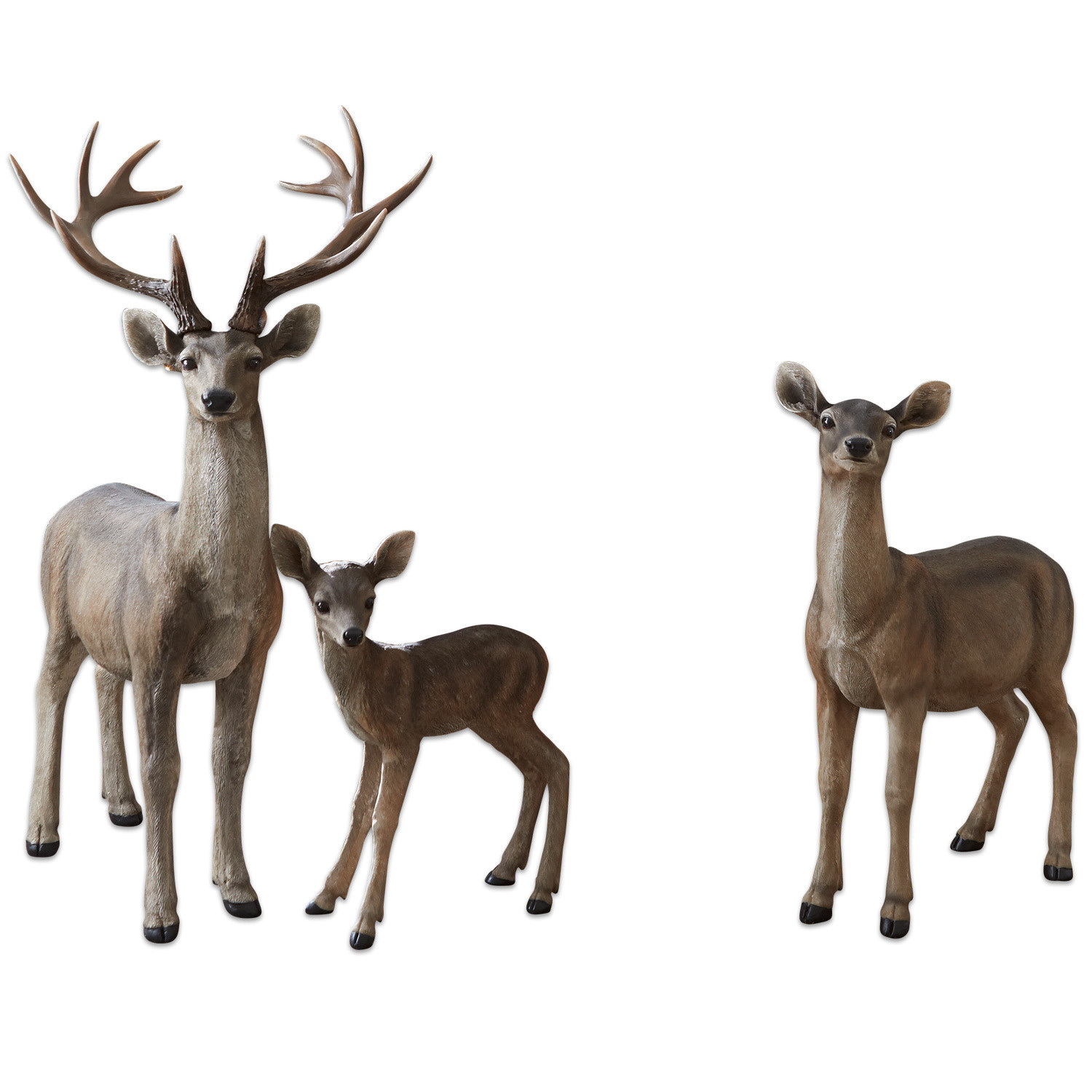Cerf avec biche et faon Olsen Trois figurines réalistes de cerfs marron pour décoration intérieure et extérieure