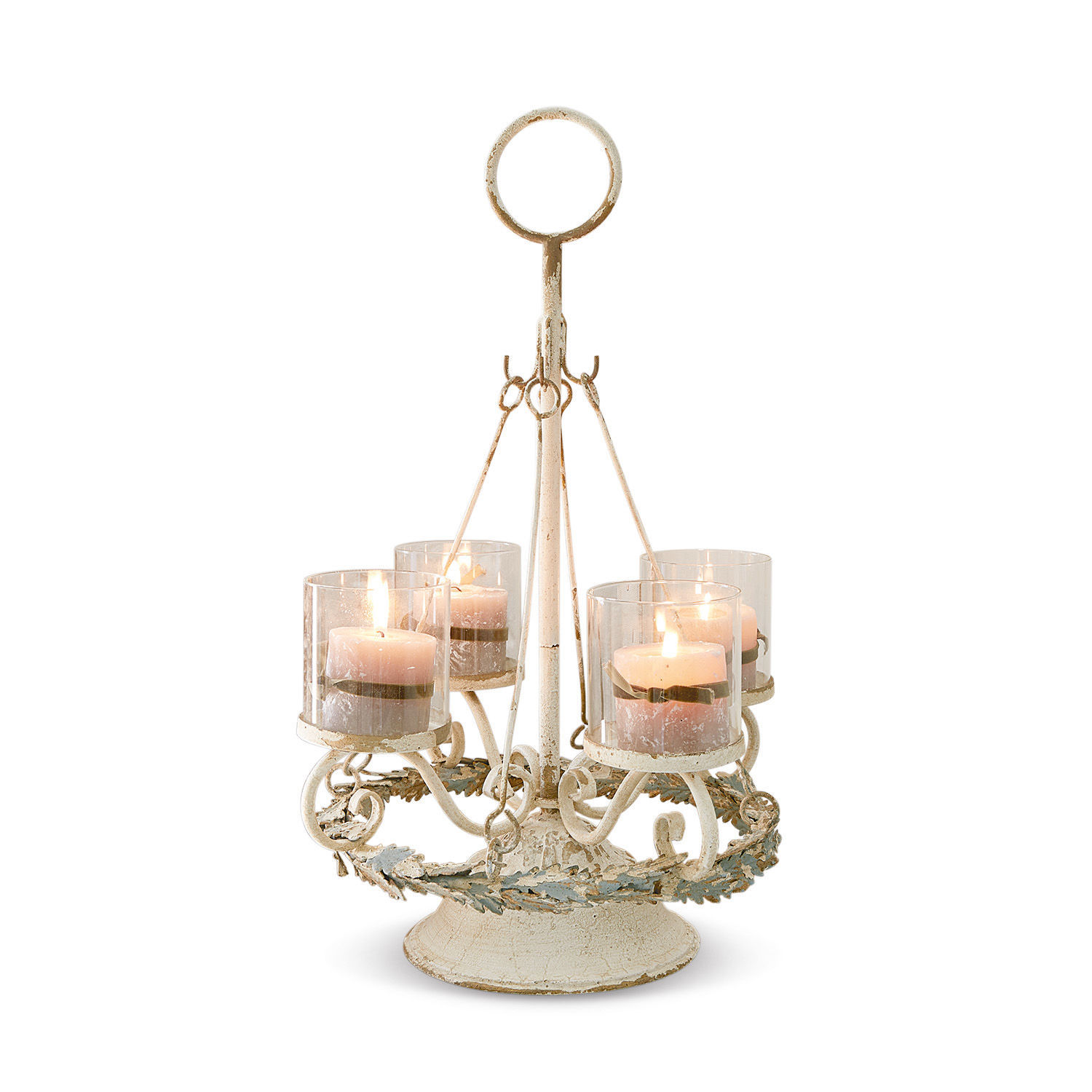 Support pour couronne de l'Avent Denders Bougeoir en métal avec quatre verres et bougies roses dans un style vintage décoratif