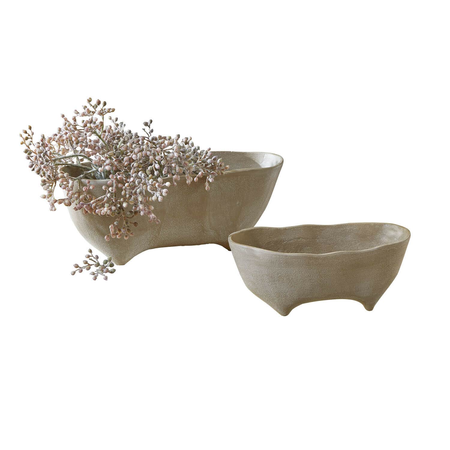 Set de 2 coupes Maelida Ensemble de deux bols en céramique beige sur pieds pour décoration et rangement