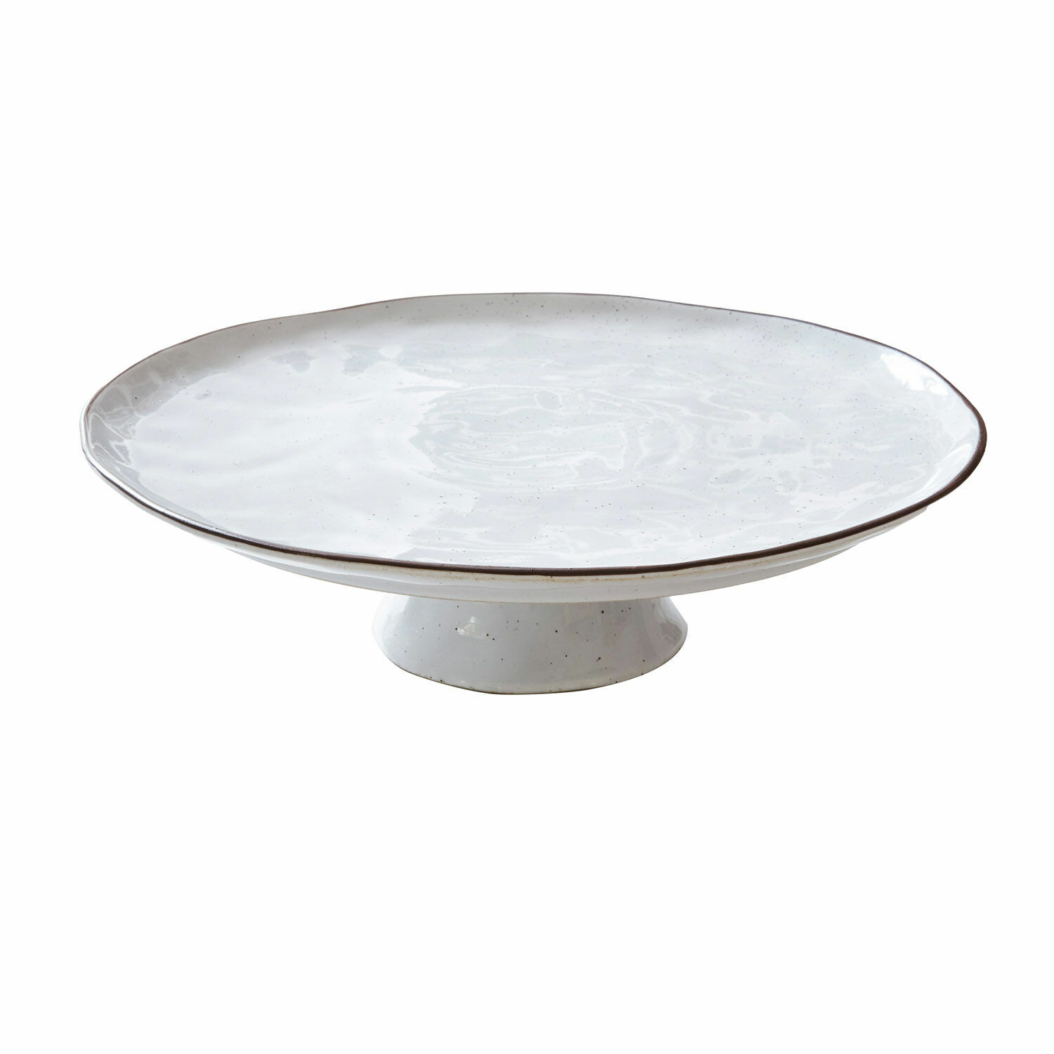 wit Witte keramische schaal Biarritz met fijne bruine rand, perfect voor het serveren van taarten.