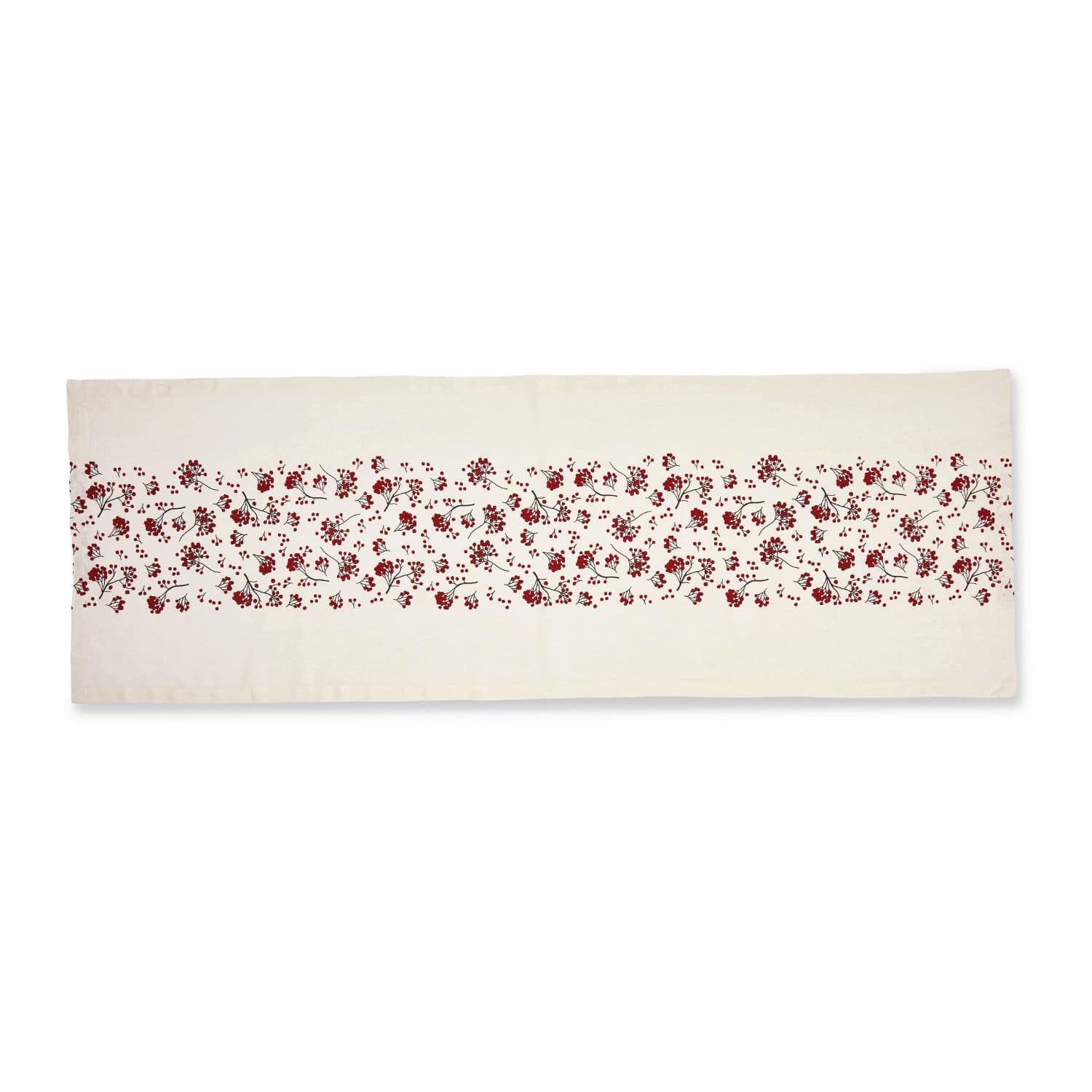 Tafelloper Vestré Witte katoenen tafelloper met rood bloemenpatroon, decoratieve woontextiel
