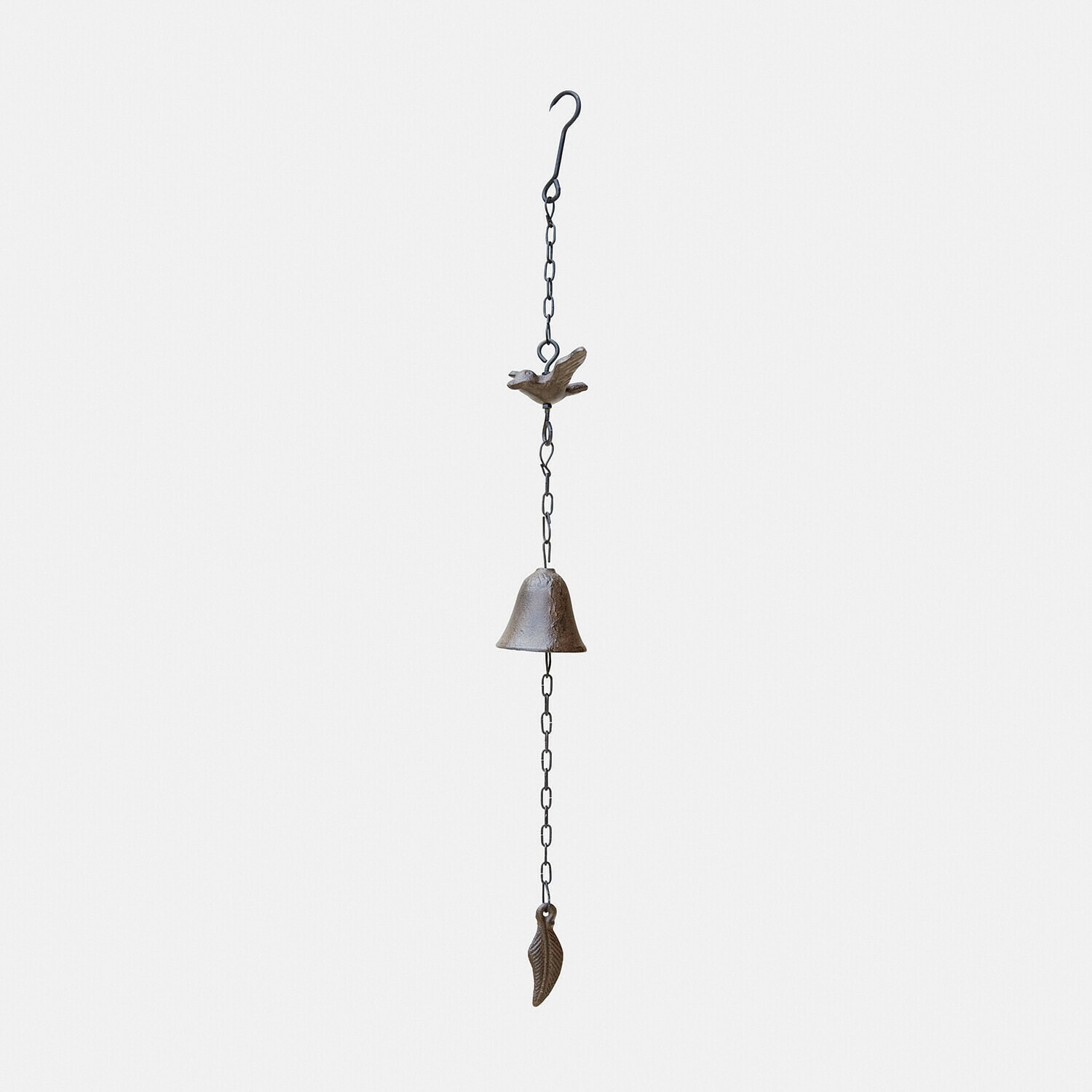 Windorgel Grelonne Bruine metalen bel met ketting, vogel en blad voor tuindecoratie