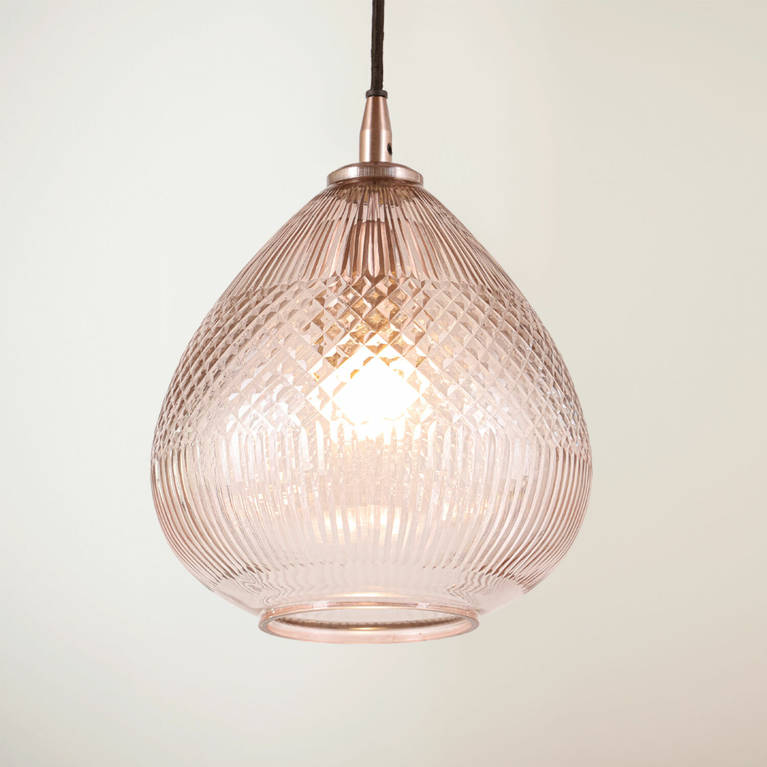 Suspension Drélinette Suspension en verre avec finition cuivre et motif diamant, lampe décorative pour plafond moderne