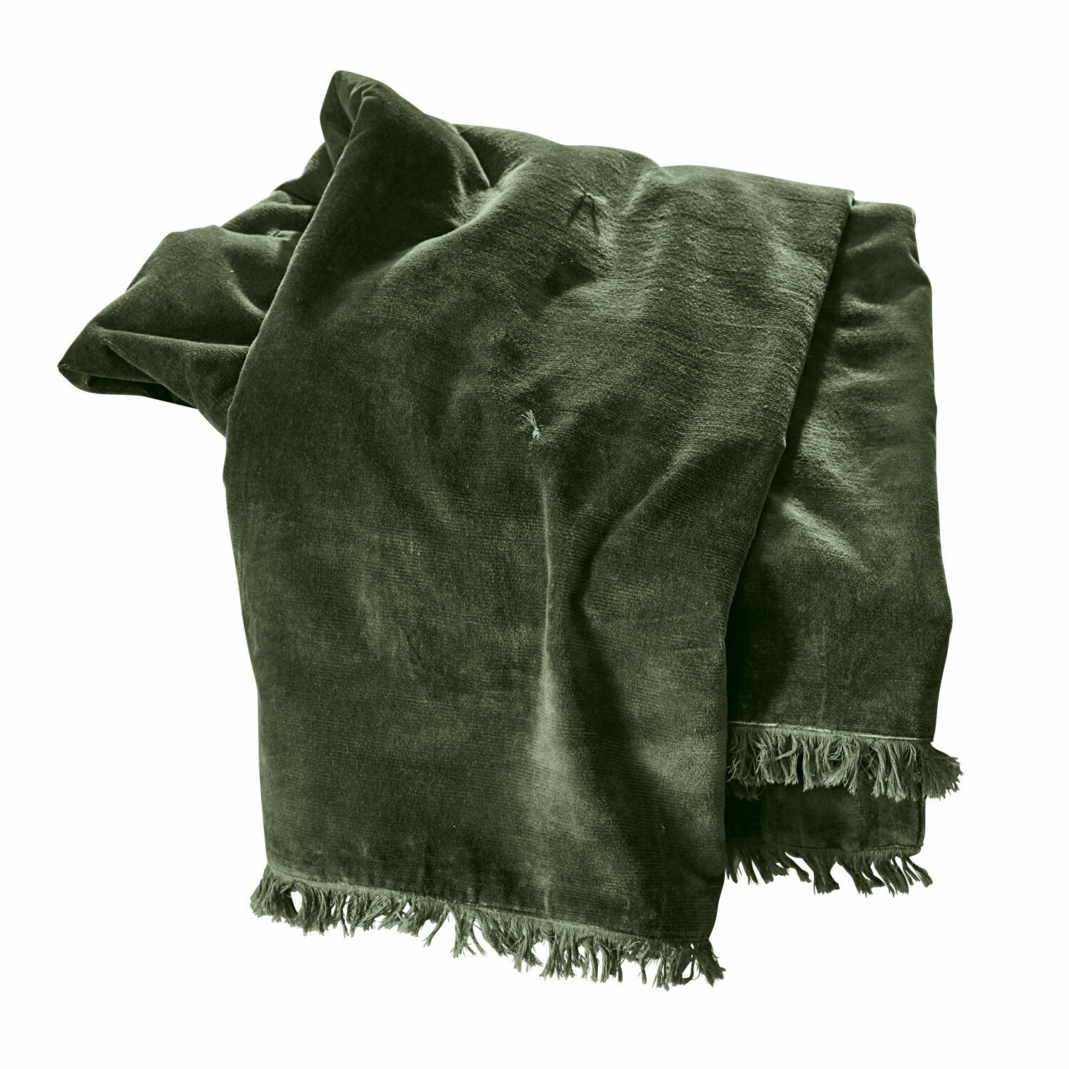 Plaid Maelis Plaid vert en velours avec franges, tissu doux pour décoration et confort intérieur