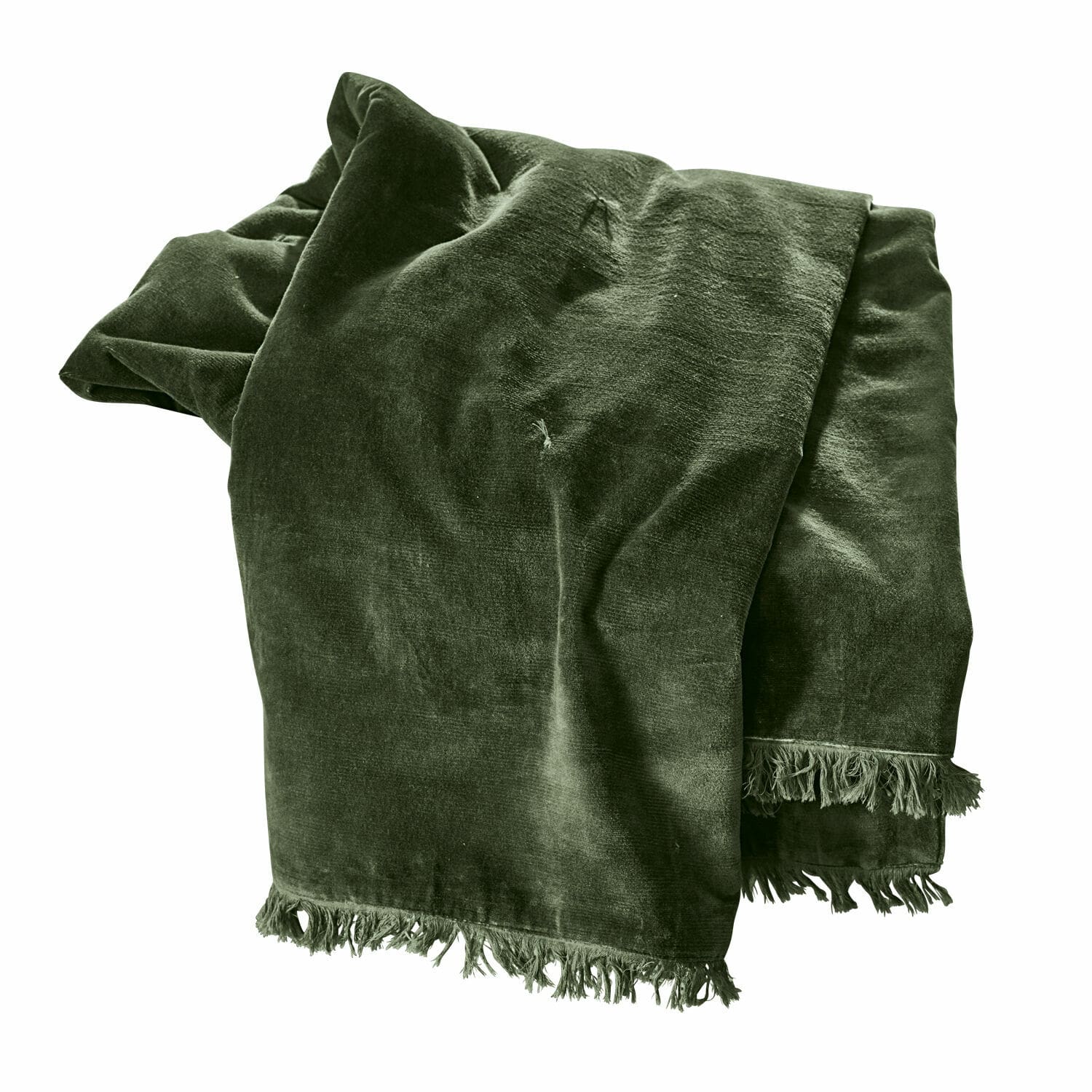 Plaid Maelis Groene fluwelen deken met franjes, zachte stof voor interieurdecoratie en comfort