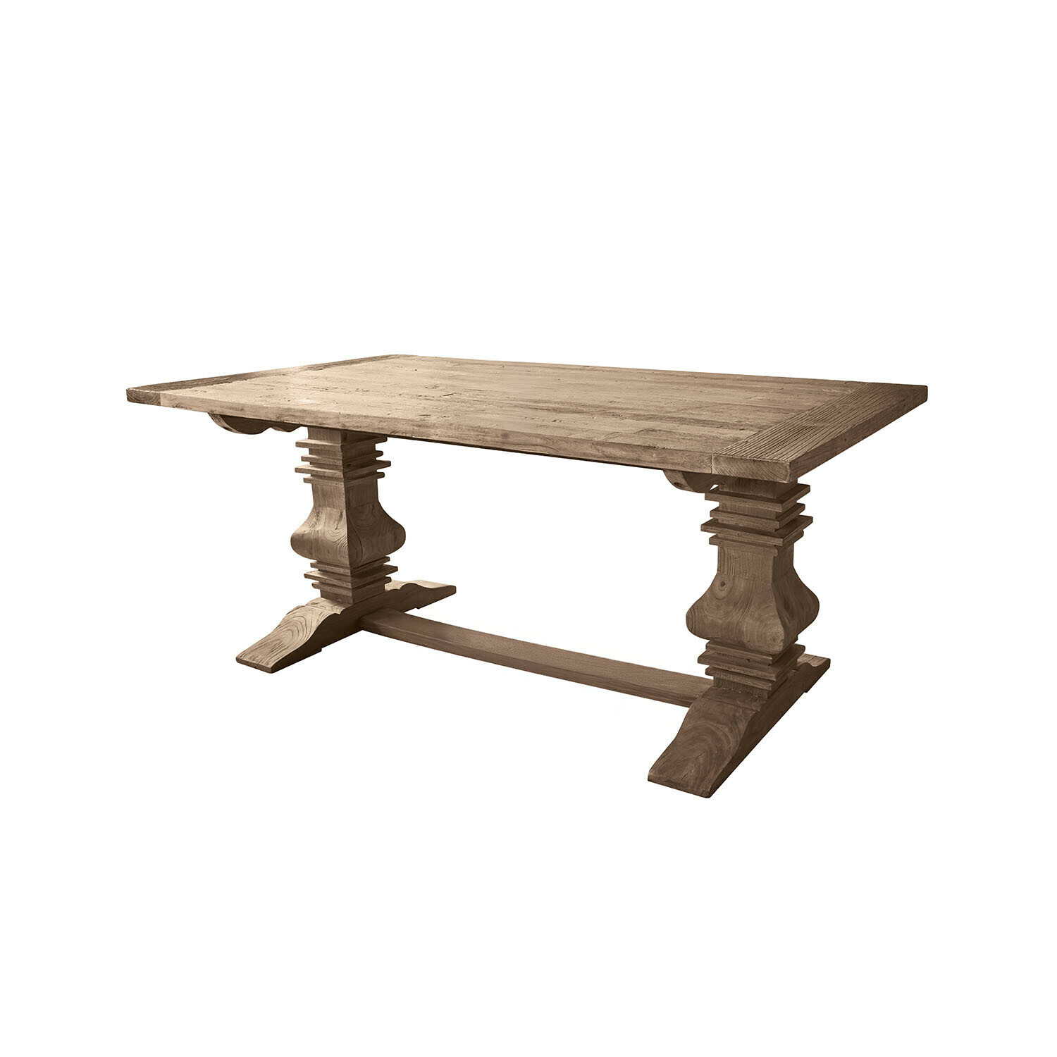 Table à manger Cain en bois brun avec pieds sculptés et plateau rectangulaire simple
