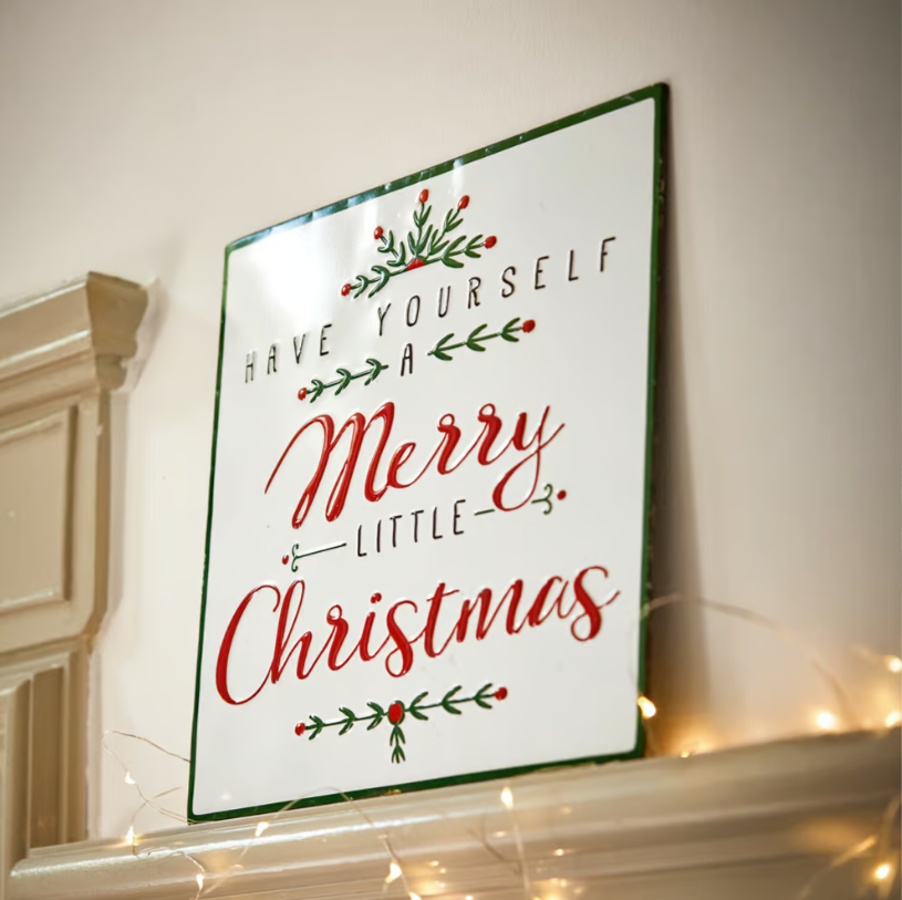 Plaque murale en métal blanche avec inscription Merry Christmas en rouge et vert, décoration de Noël festive