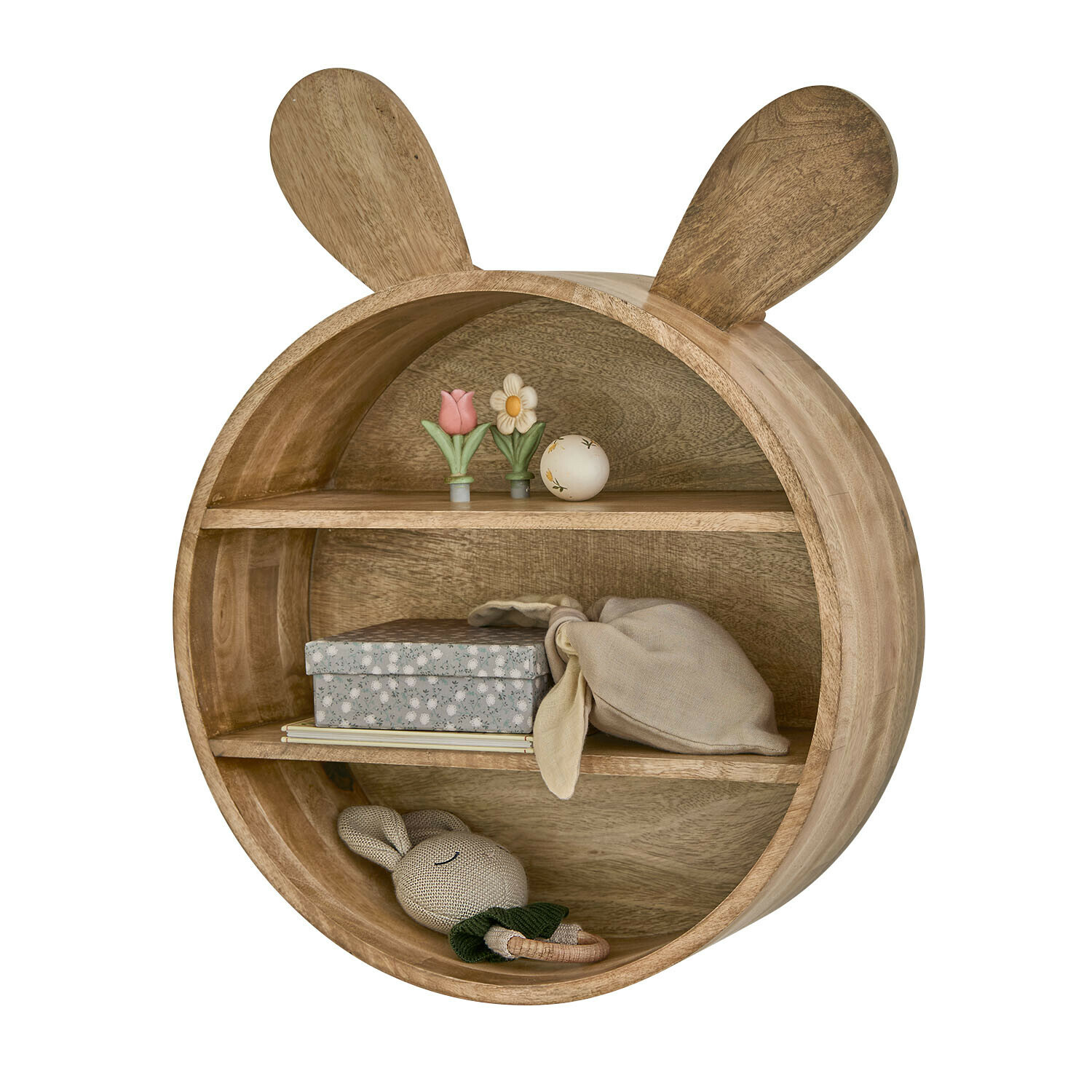 Wandrek voor kinderen Papillonette Houten wandplank in de vorm van een konijnenhoofd met oren, natuurlijke kleur, decoratief en praktisch