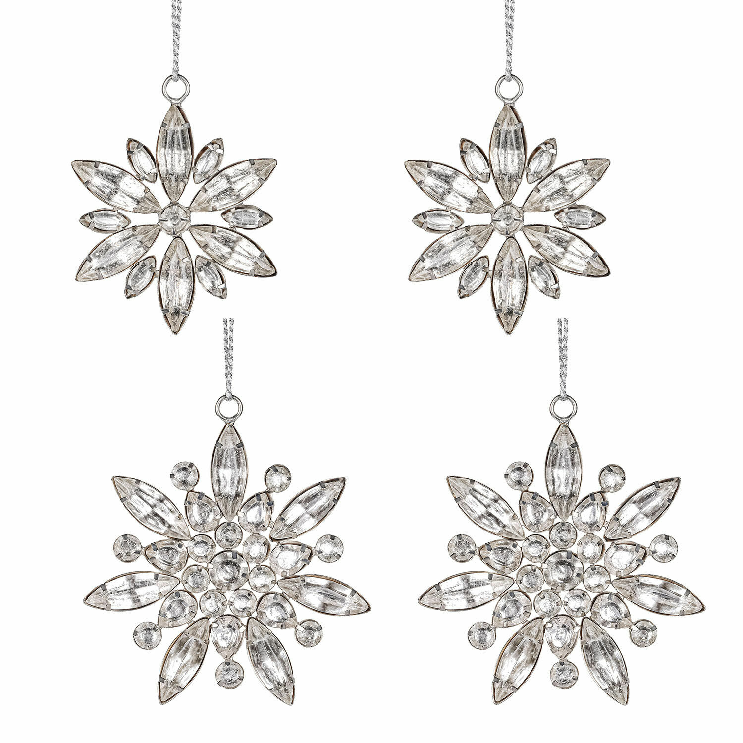 Lot de 4 décorations de Noël Orvalie Ensemble de quatre décorations de Noël en forme d'étoile en verre transparent et métal