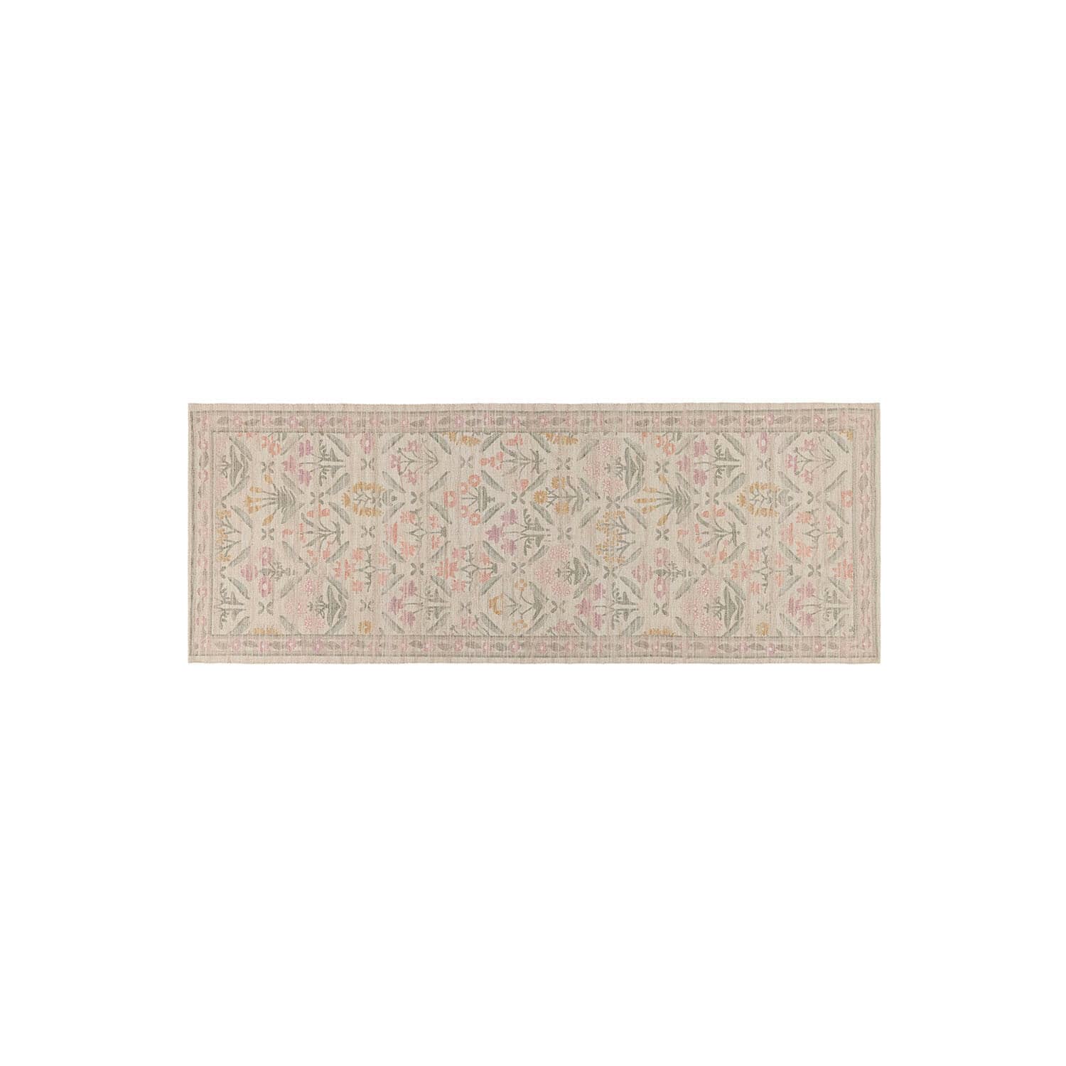 Loper Jardin d'Été Beige vloerkleed met subtiel bloemenpatroon in pasteltinten, zacht materiaal voor interieur