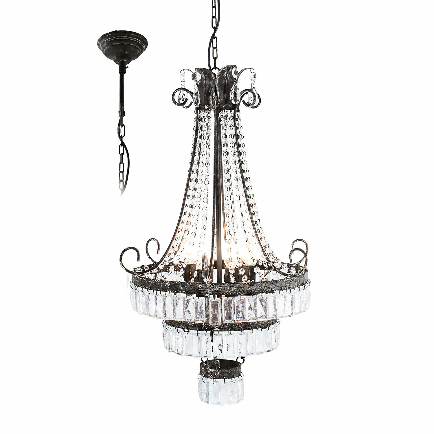 Kroonluchter Léchelle Hangende kroonluchter van zwart metaal en kristal, elegante verlichting voor woonkamer