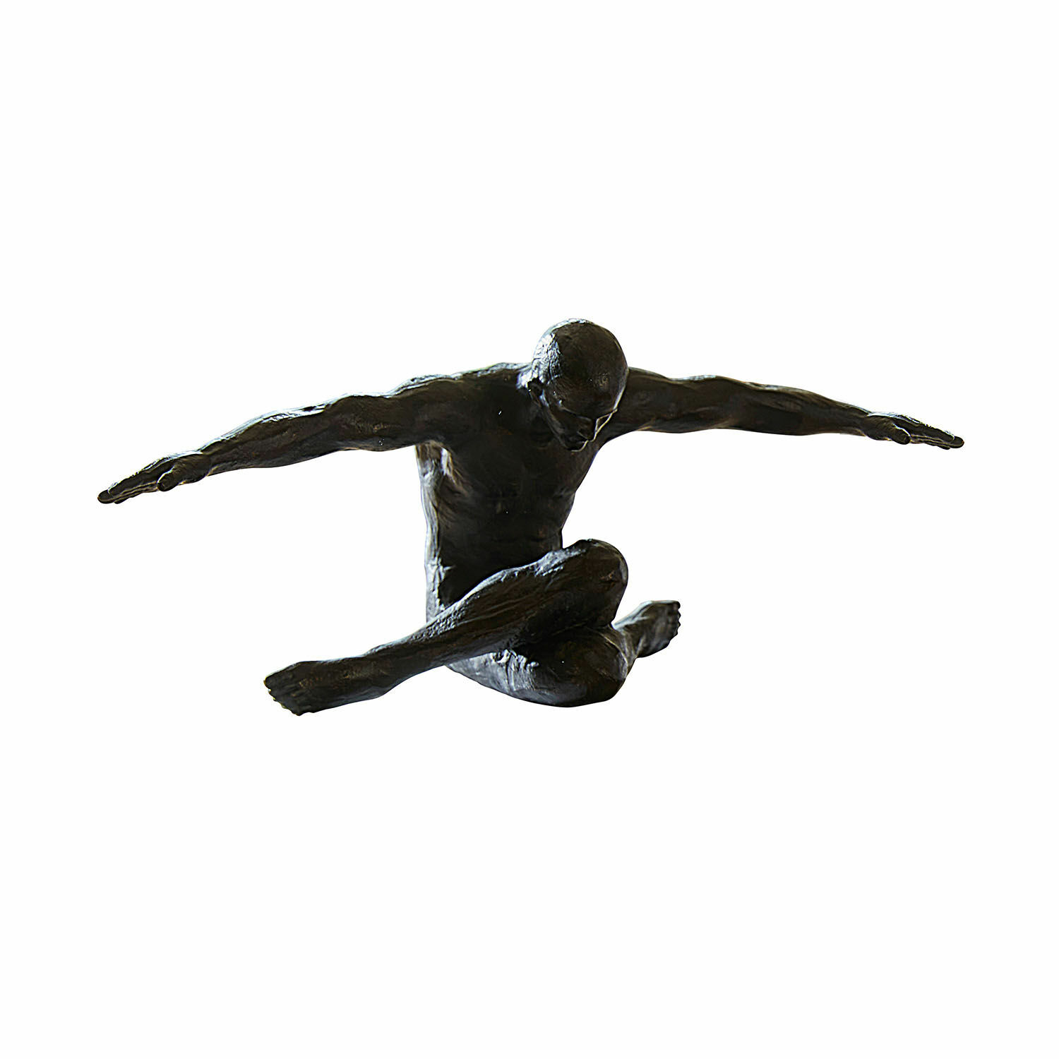 Beeld Smitty Zwarte metalen beeld van zittende man met uitgestrekte armen, moderne kunstdecoratie