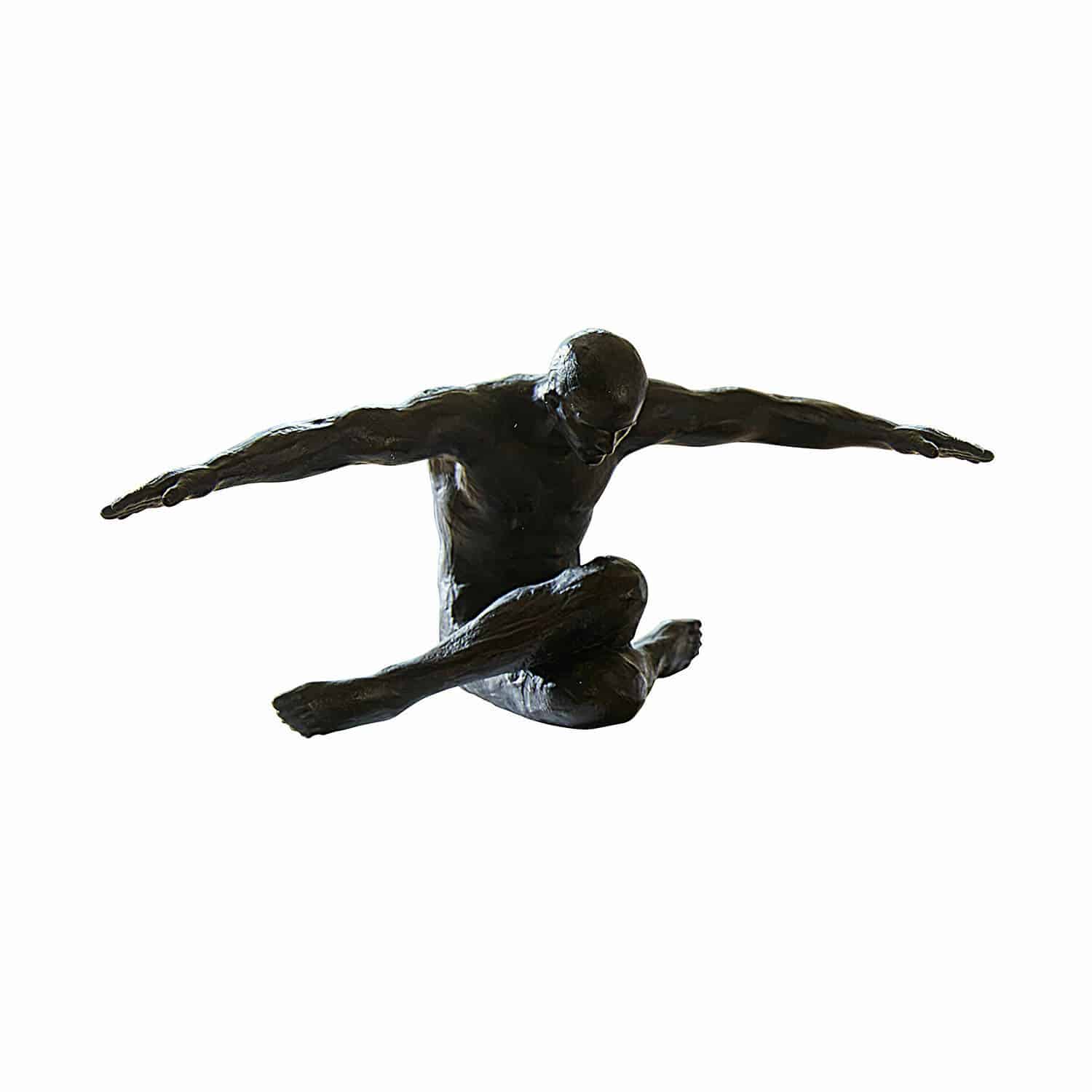 Beeld Smitty Zwarte metalen beeld van zittende man met uitgestrekte armen, moderne kunstdecoratie