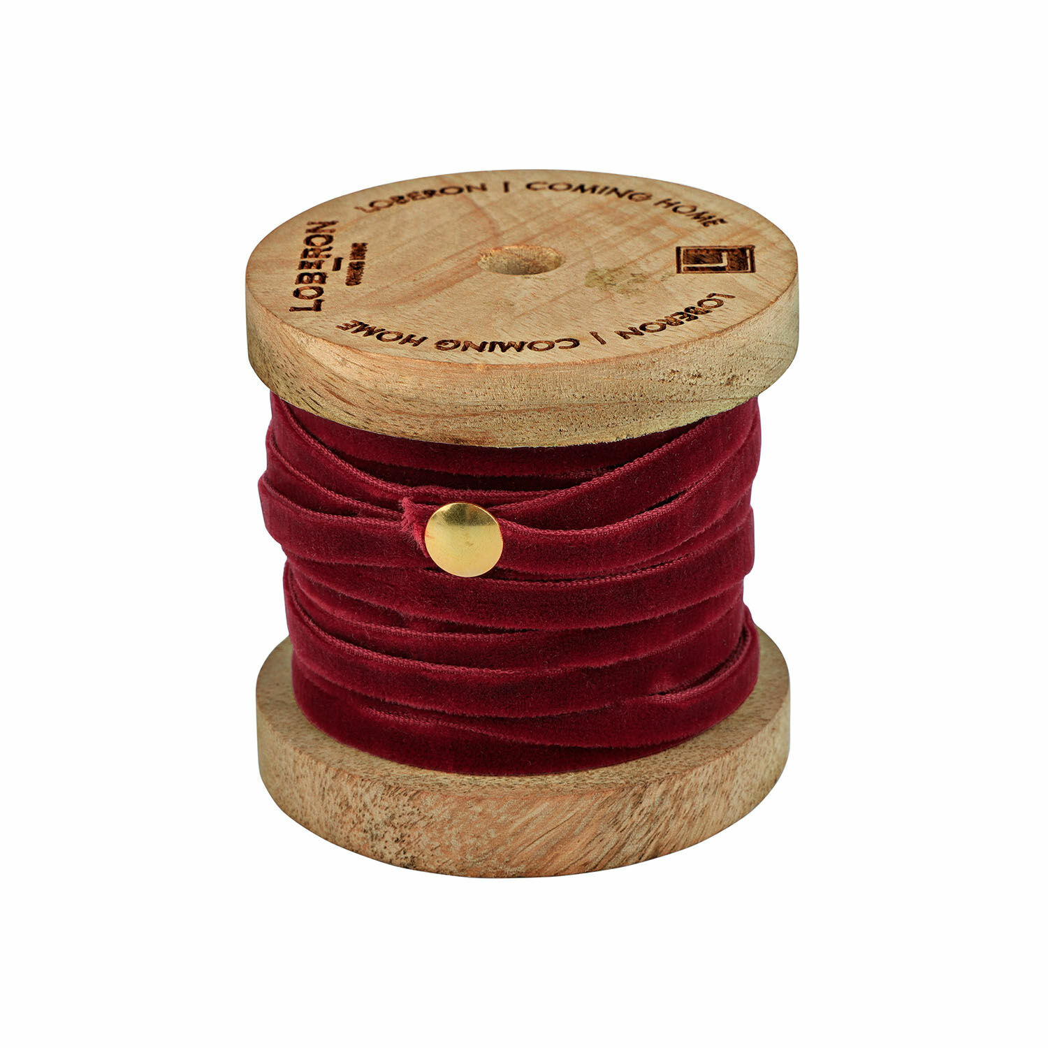 Ruban en velours rouge Olessa sur bobine en bois, ruban décoratif pour artisanat et cadeaux