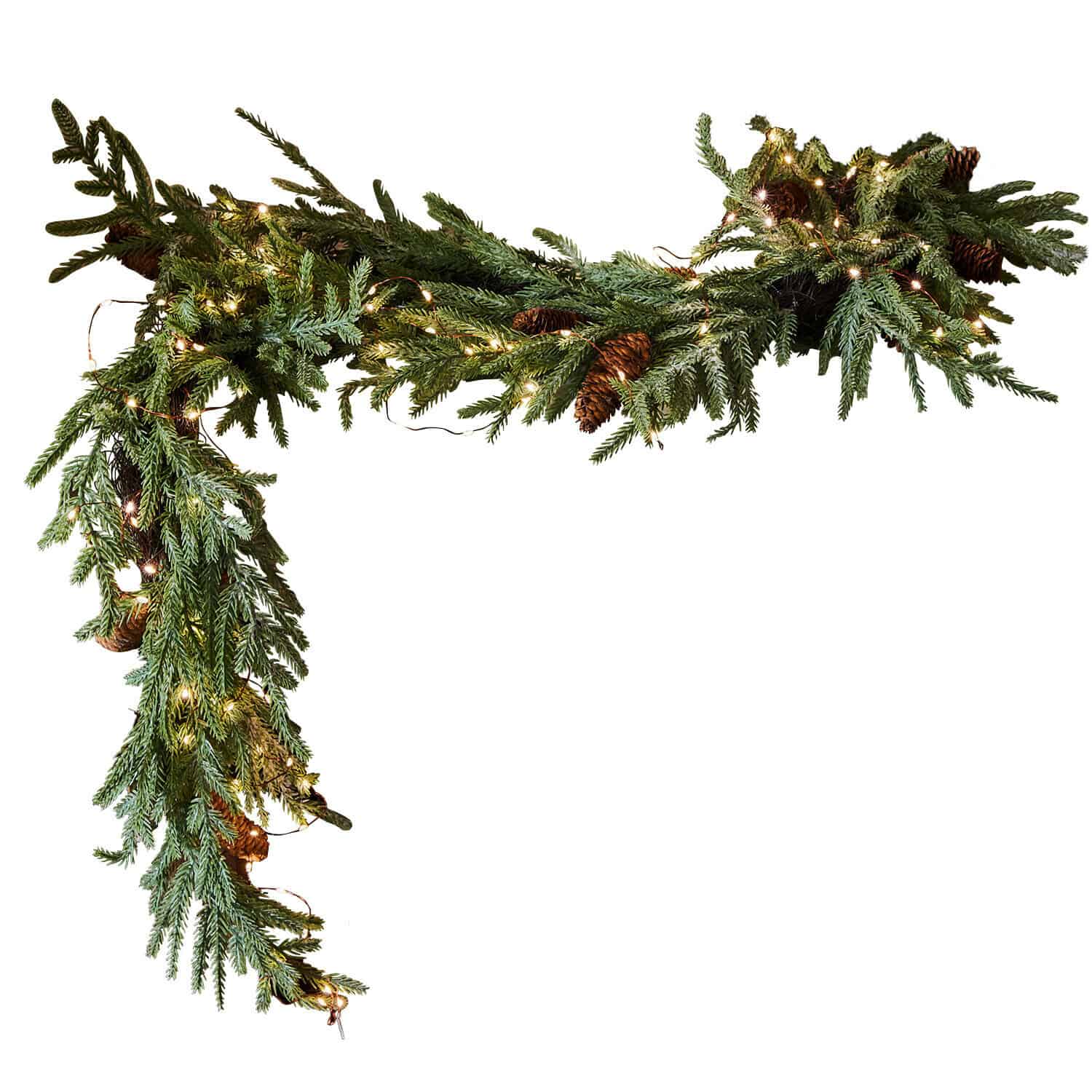 Guirlande LED Sahani Guirlande de sapin vert avec pommes de pin et lumières LED chaudes pour décoration festive